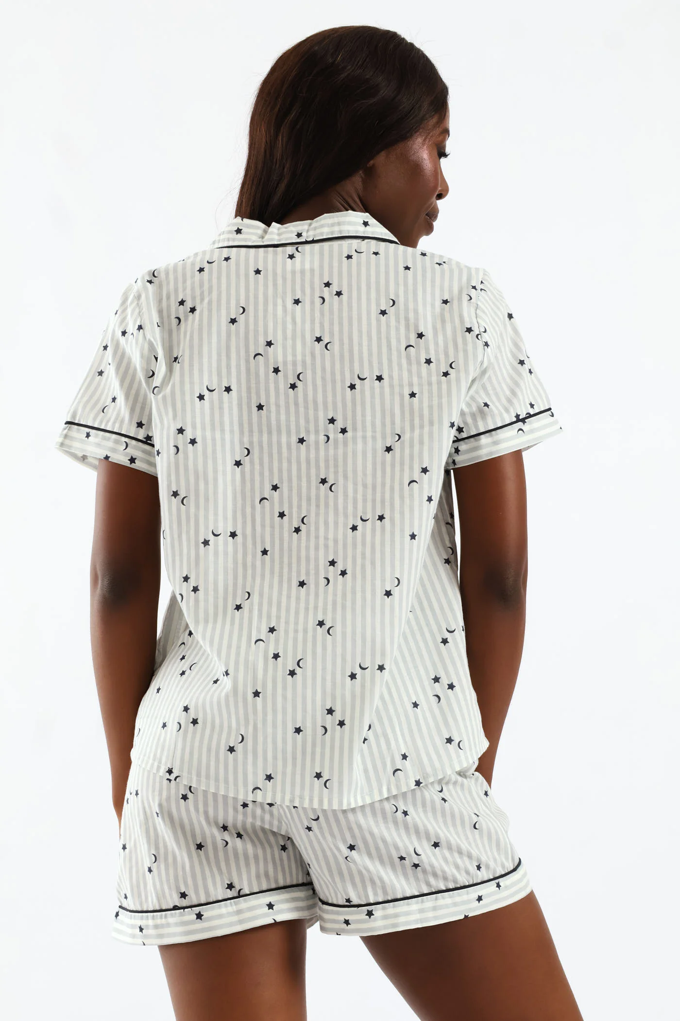Stripe Stars Button Through & Cotton Short Set - White/Navy - Image 4