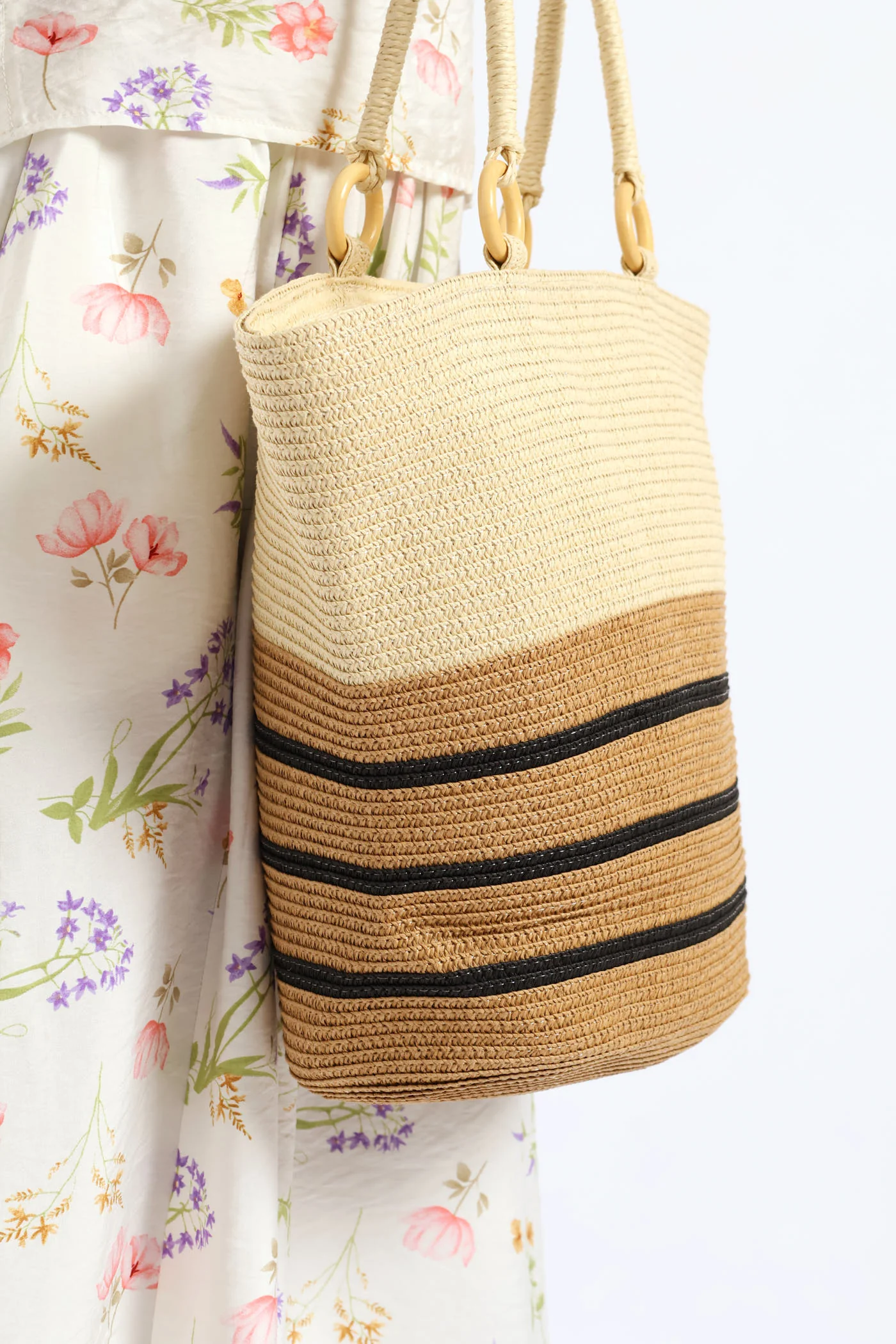 Stripe Straw Bag - Cream - Image 2