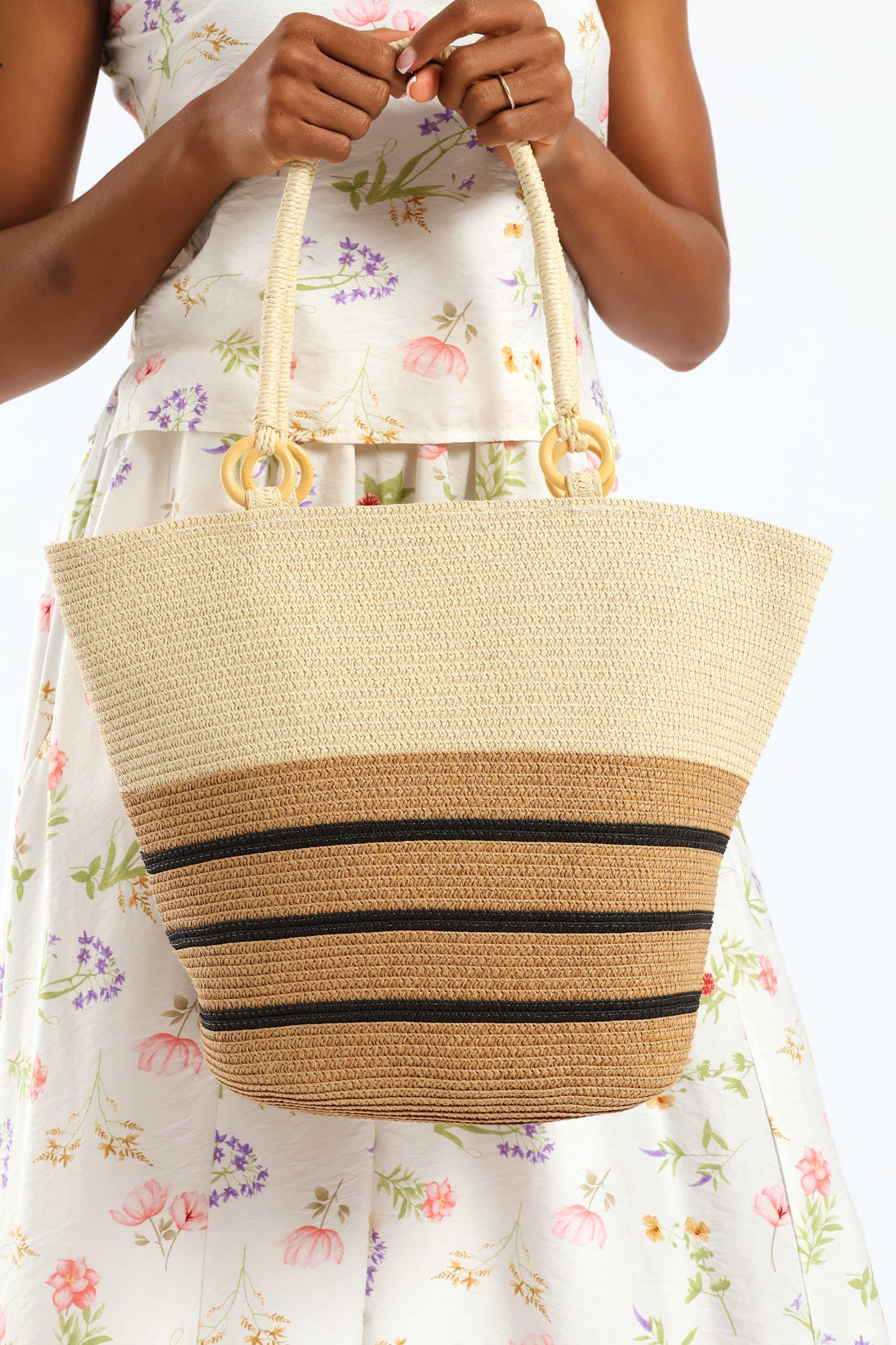 Stripe Straw Bag - Cream - Image 3