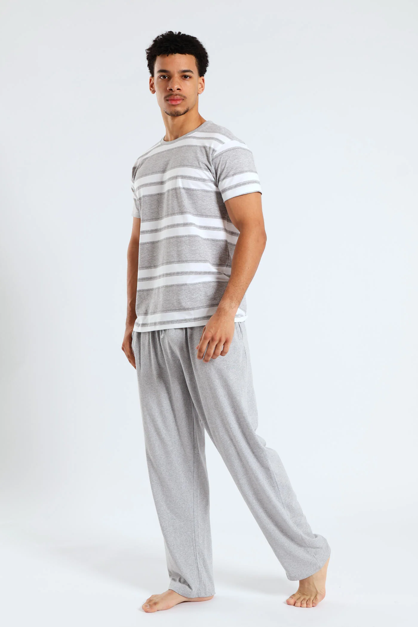 Stripe Tee & Pant PJ Set - Grey/White - Image 2