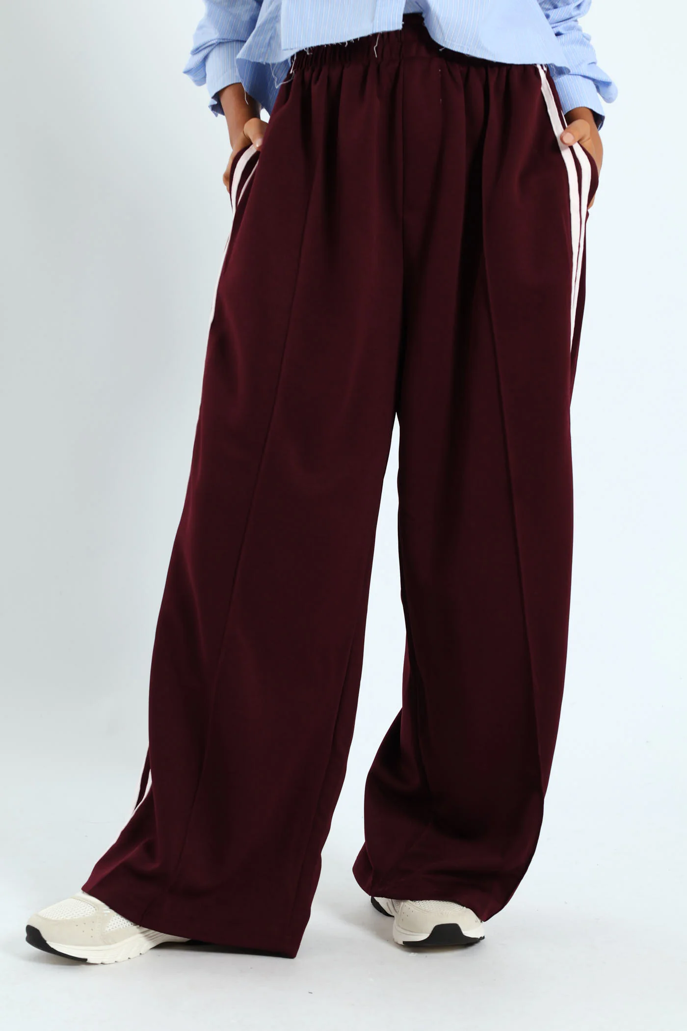 Stripe Tricot Wide Leg Trackpants - Burgundy - Image 3