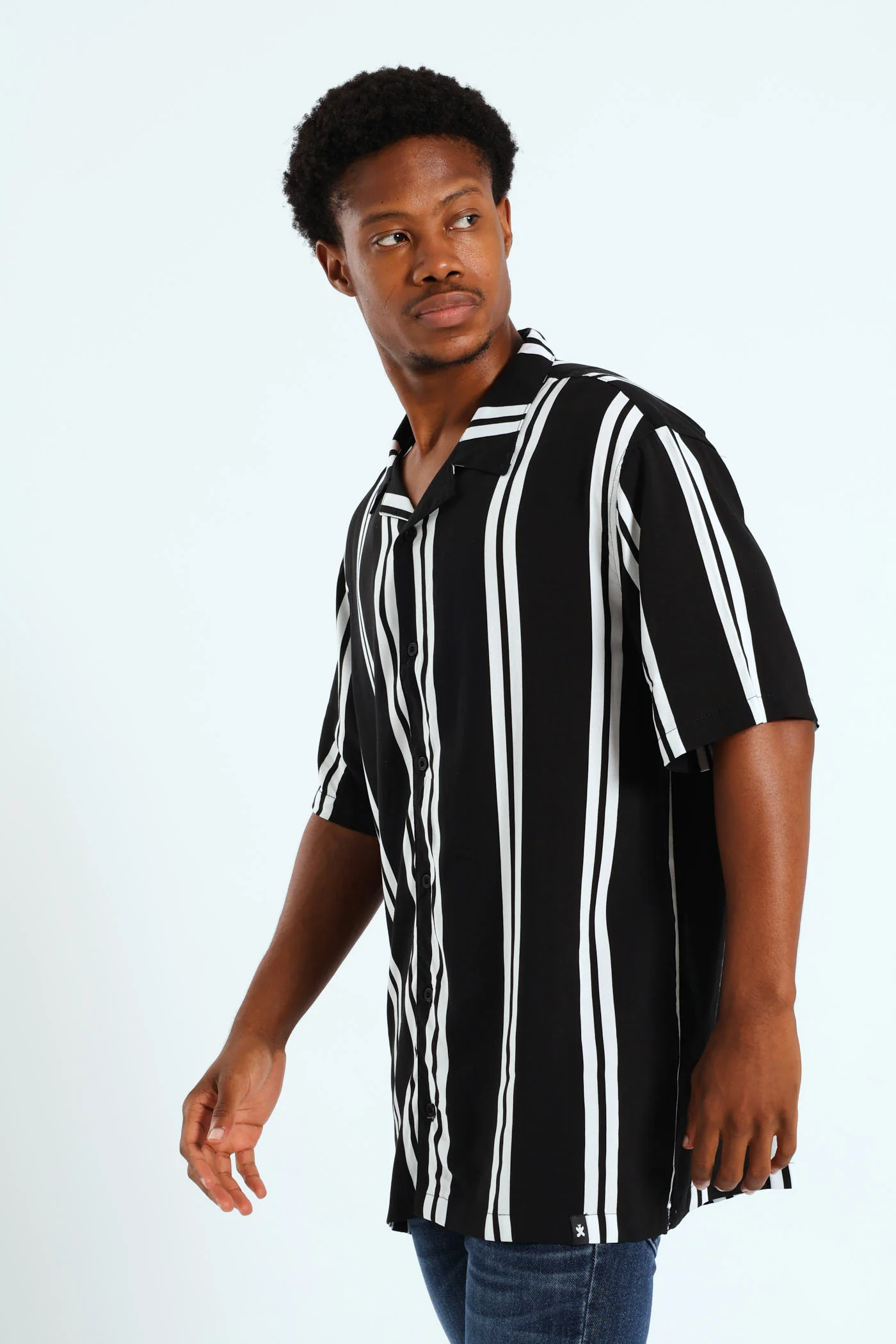 Stripe Viscose Shirt - Black - Image 2