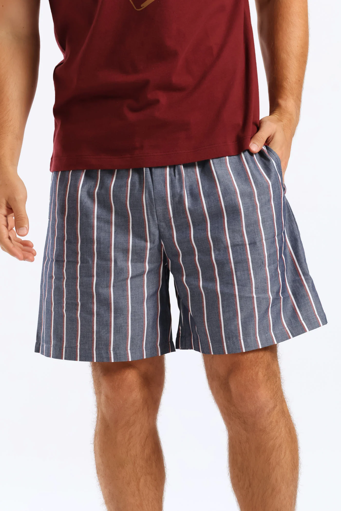 Stripe Woven Shorts - Navy/Burgundy/White - Image 2