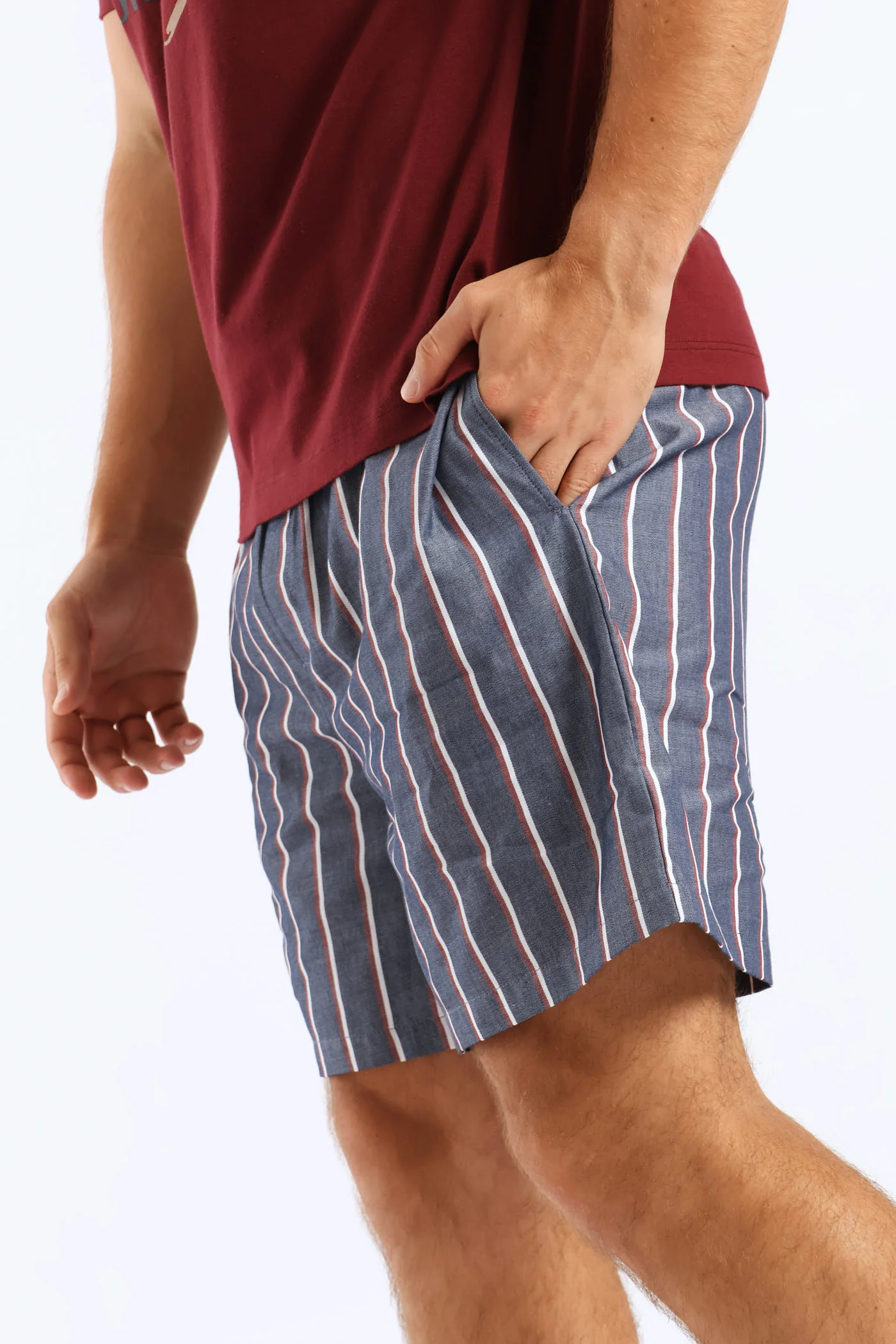 Stripe Woven Shorts - Navy/Burgundy/White - Image 3
