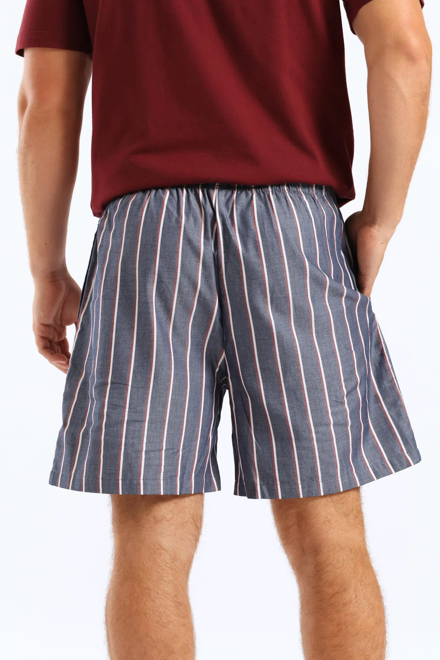 Stripe Woven Shorts - Navy/Burgundy/White - Image 4