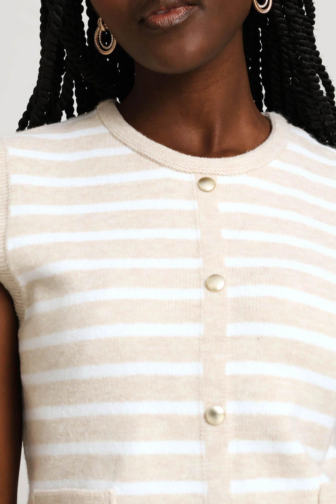 Striped Button Through Vest - Latte - Image 2