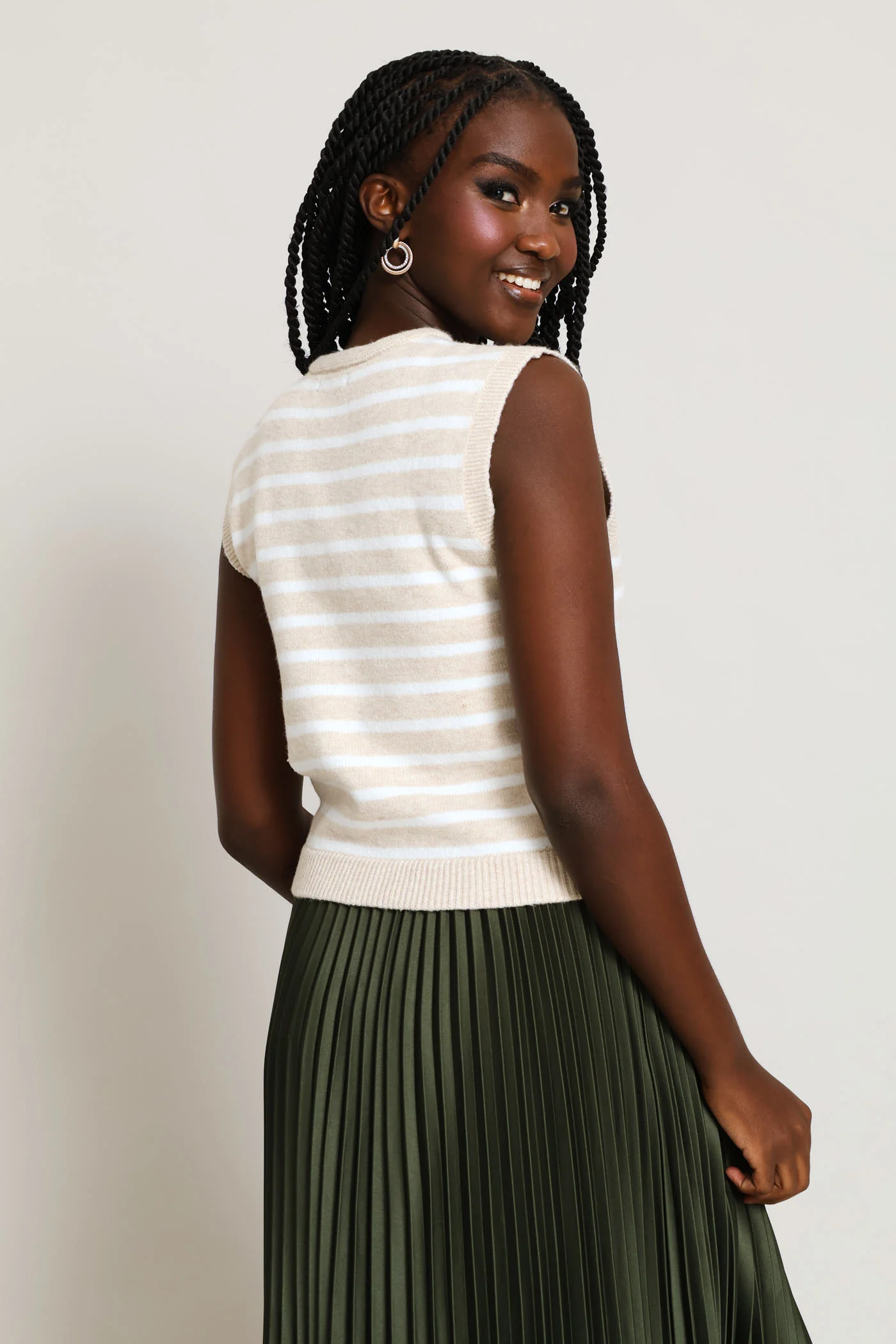Striped Button Through Vest - Latte - Image 4