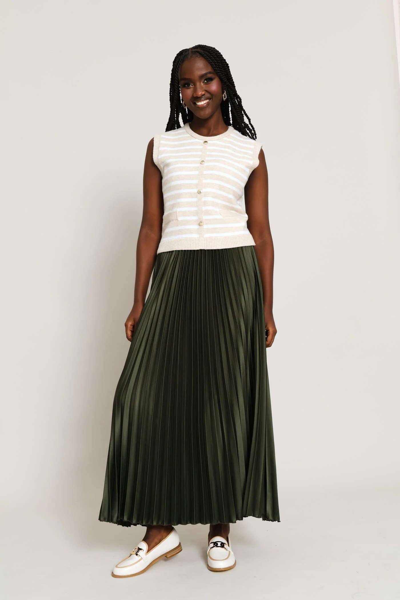Striped Button Through Vest - Latte - Image 5
