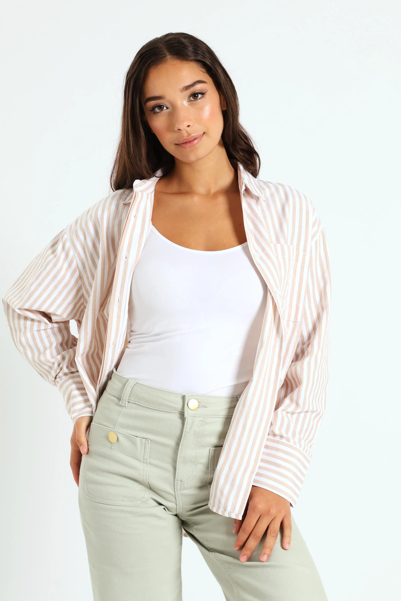 Striped Button Thru Shirt - Stone - Image 4