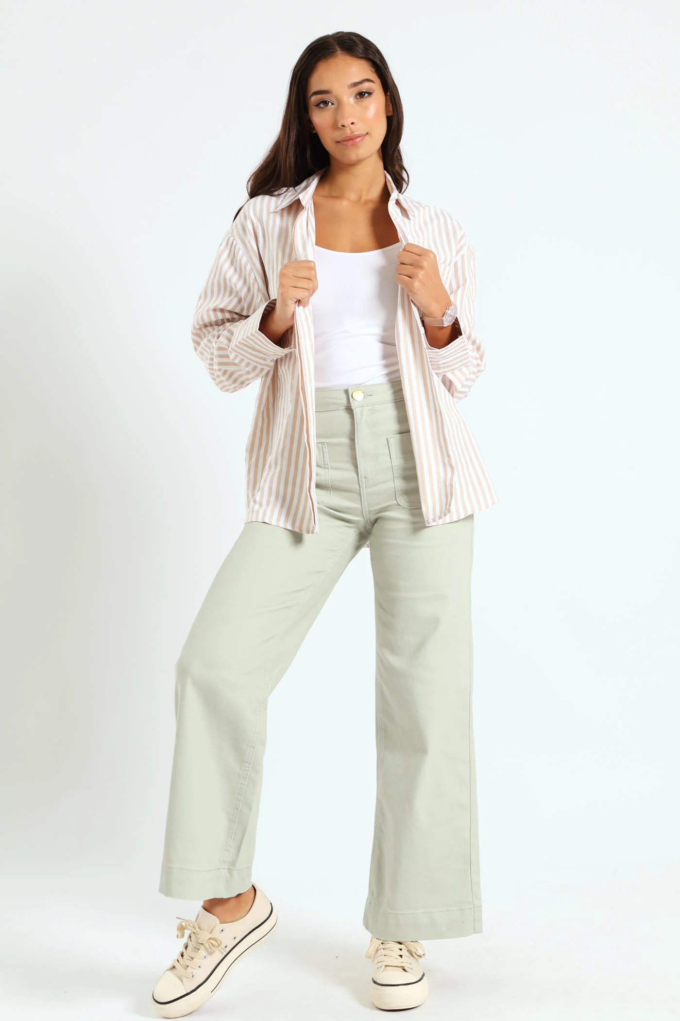 Striped Button Thru Shirt - Stone - Image 6