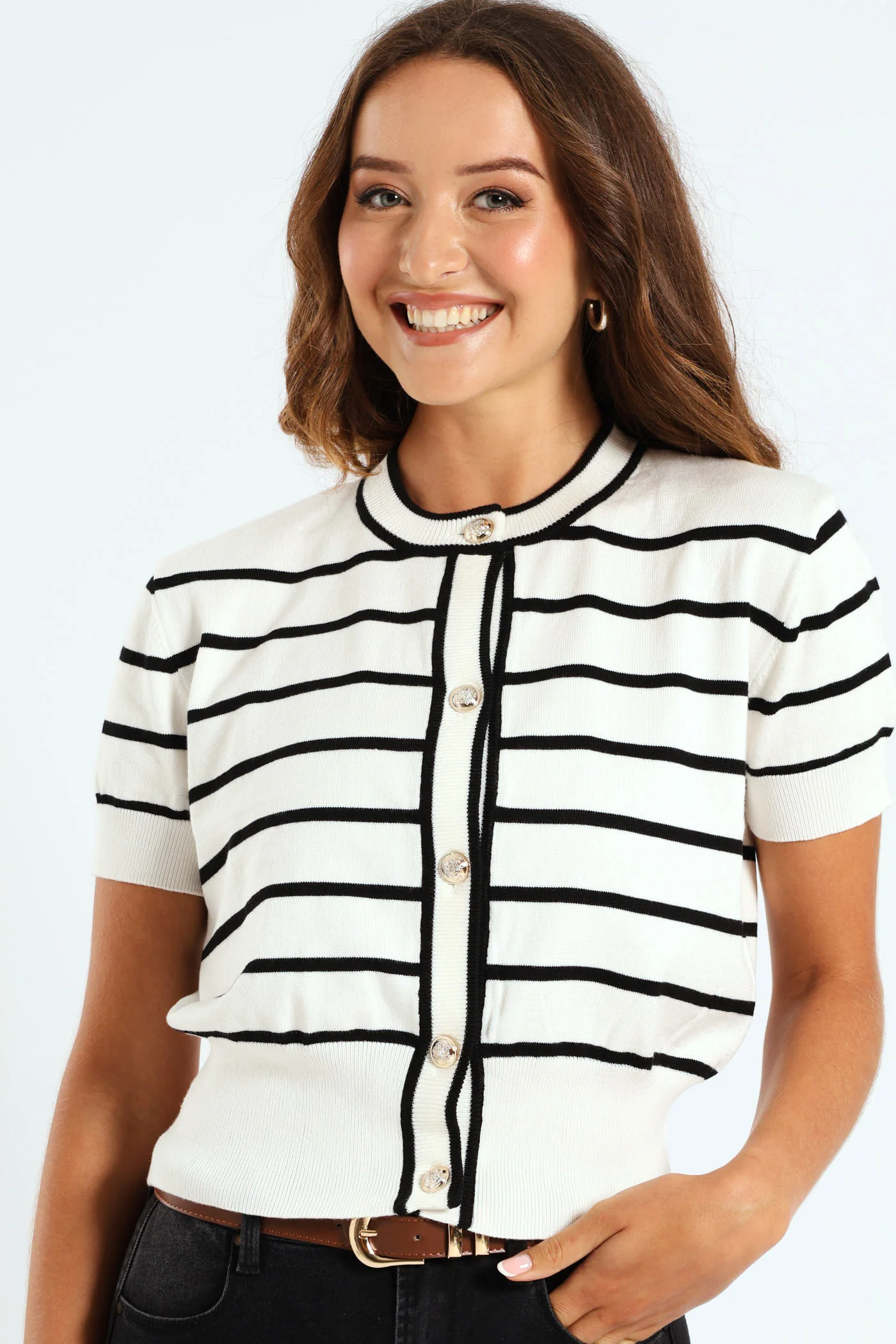 Striped Cardigan - White/Black - Image 2