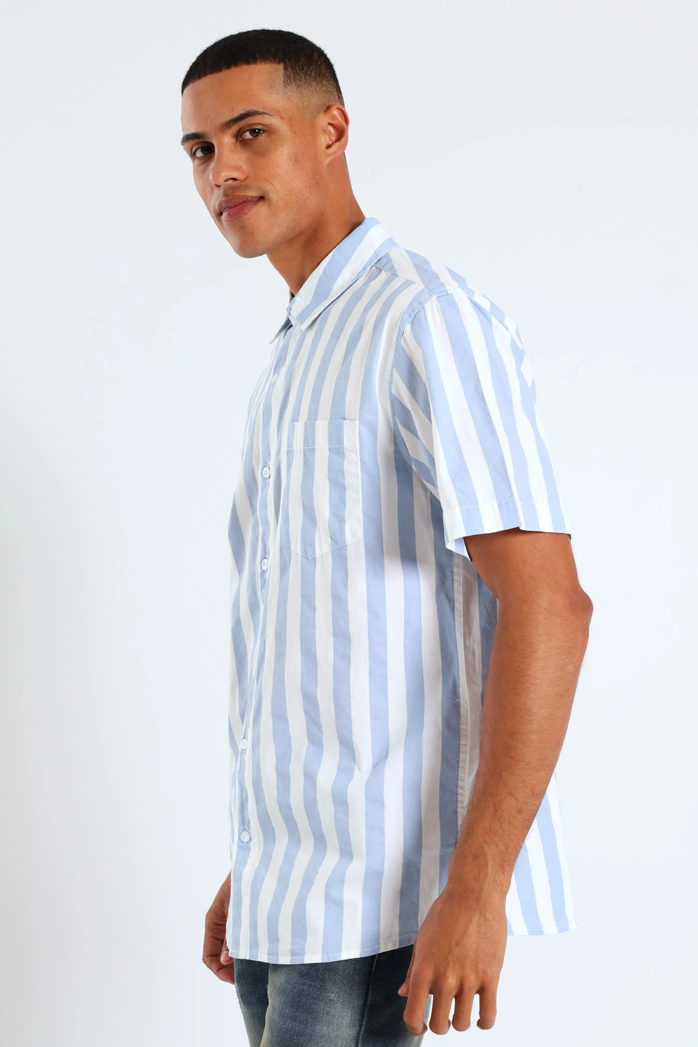 Striped Cotton Shirt - Blue - Image 3