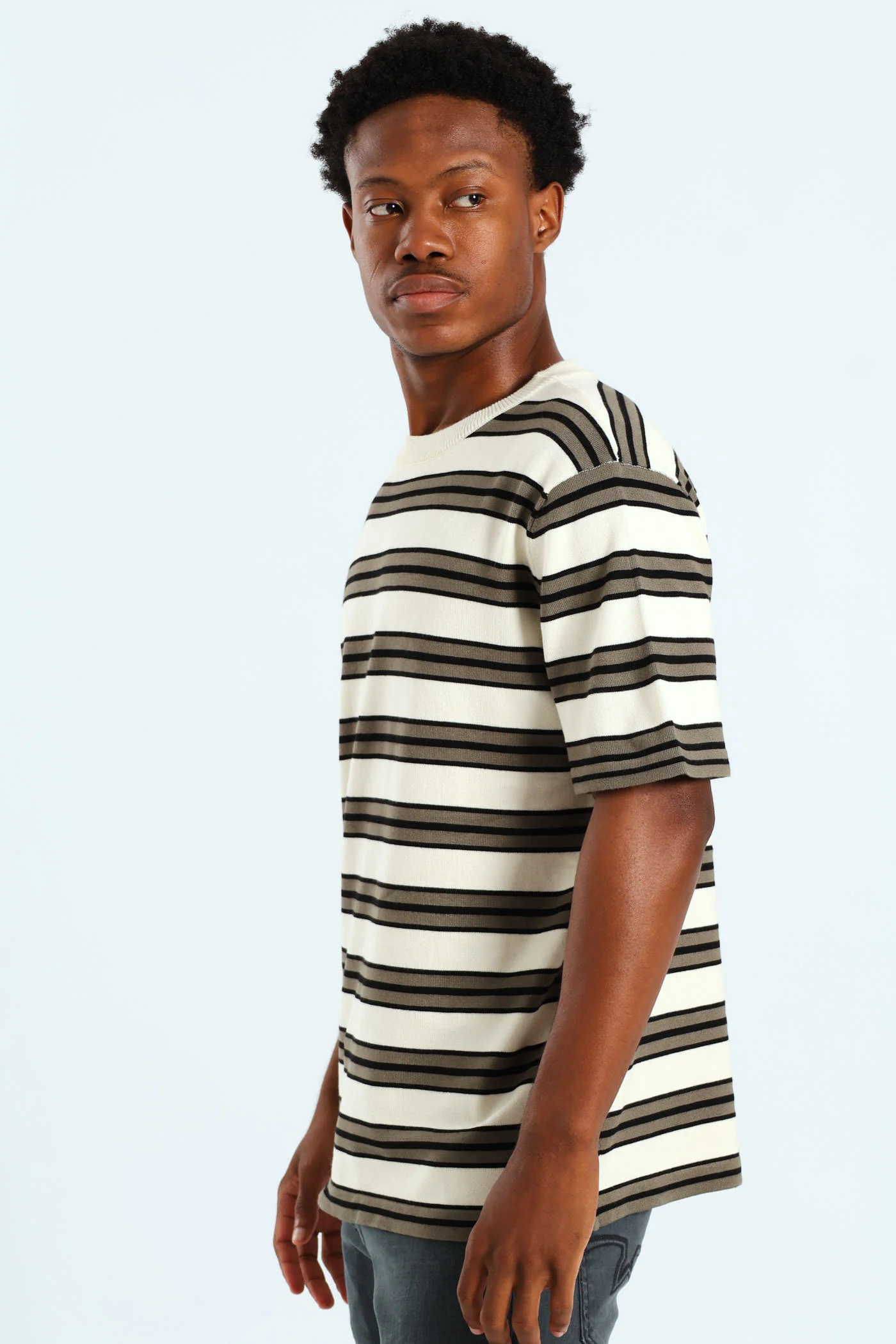 Striped Crew Fine Knit Top - Off White - Image 3