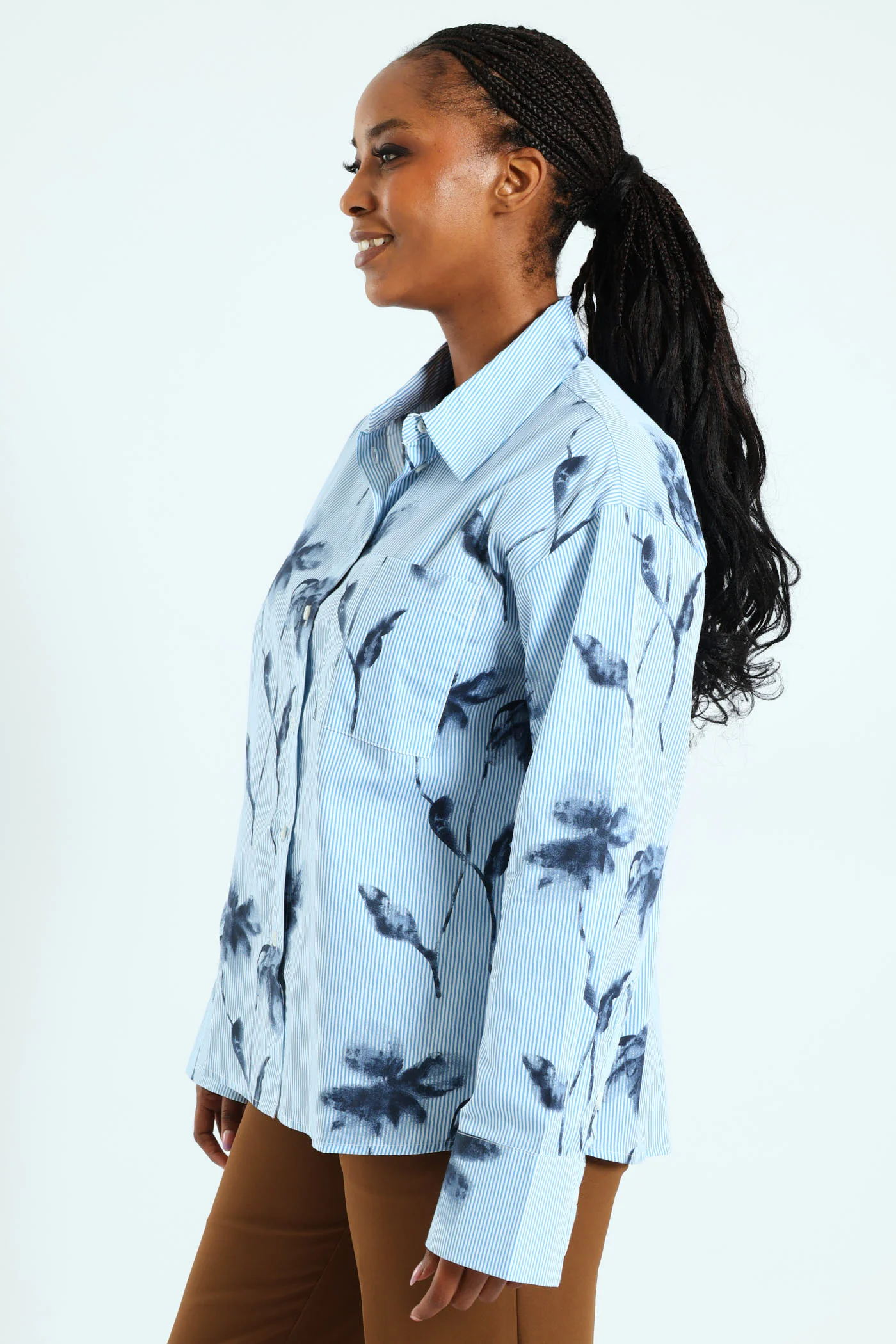 Striped Floral Shirt - Blue - Image 4