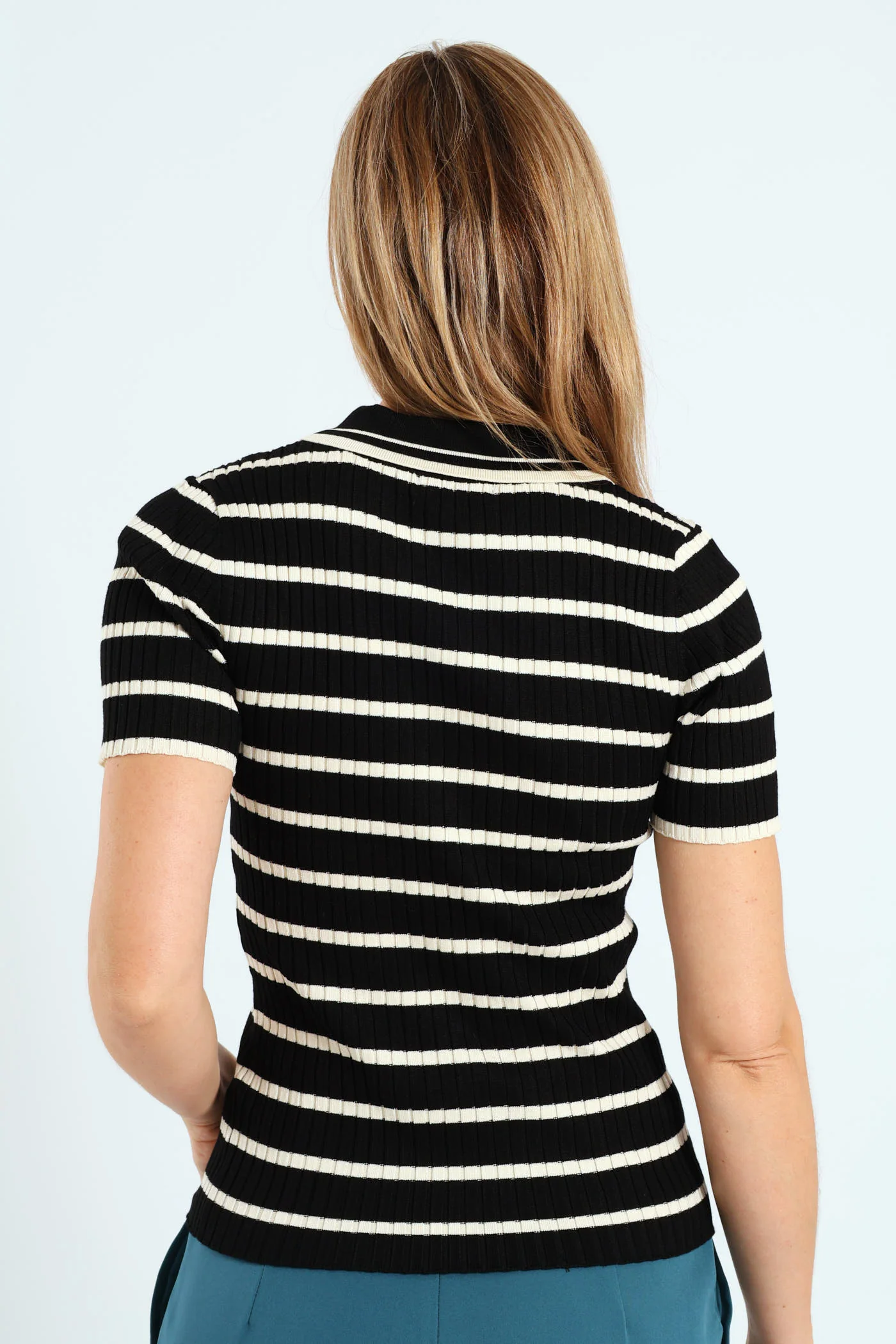 Striped Golfer Tee - Black/Cream - Image 4