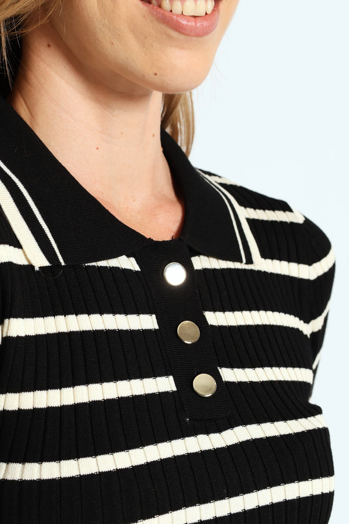 Striped Golfer Tee - Cream/Black - Image 2