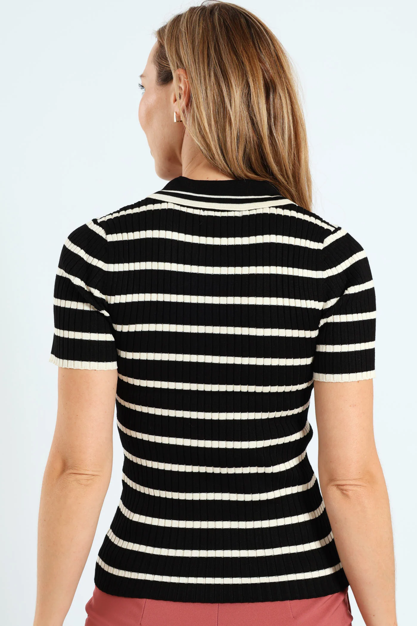 Striped Golfer Tee - Cream/Black - Image 4