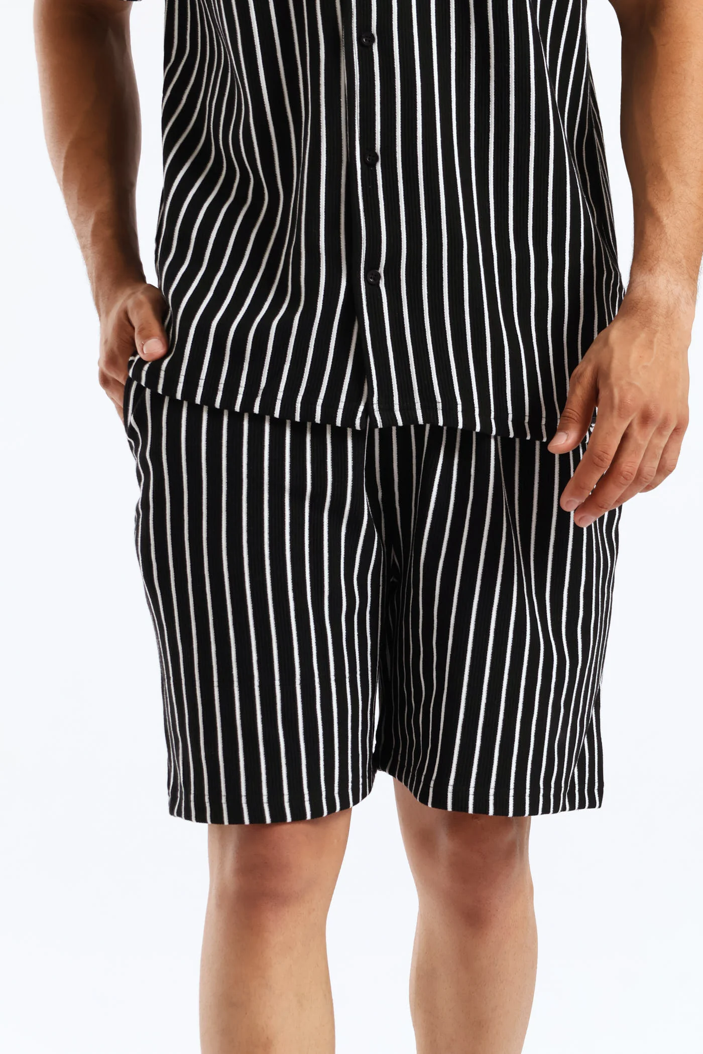 Striped Knit Shorts - Black - Image 3