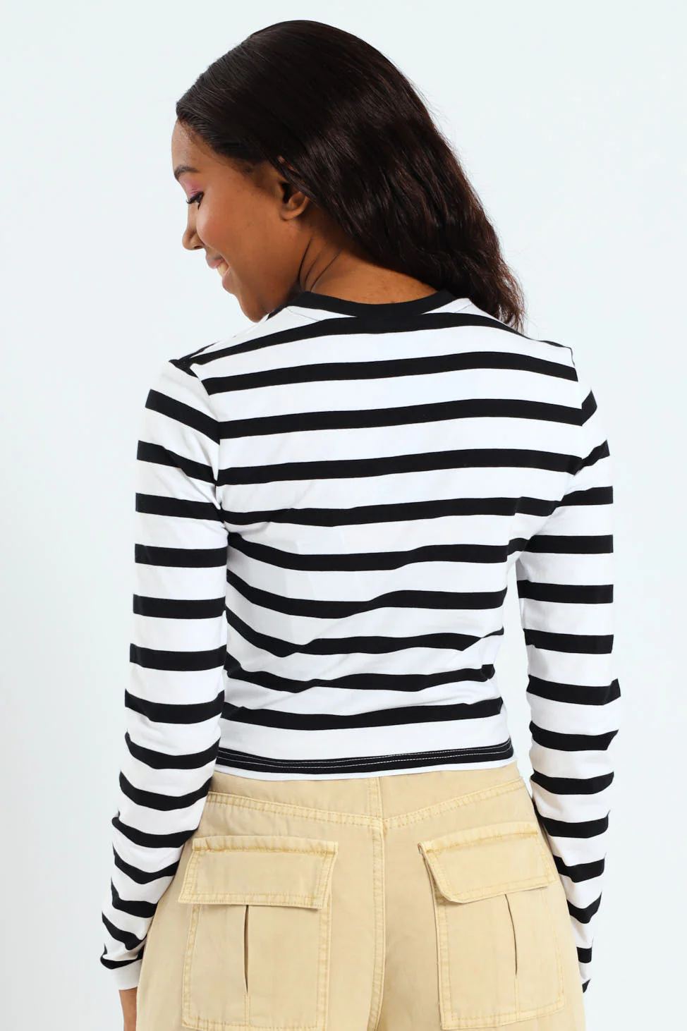Striped Long Sleeve Basic Tee - Black/White - Image 2