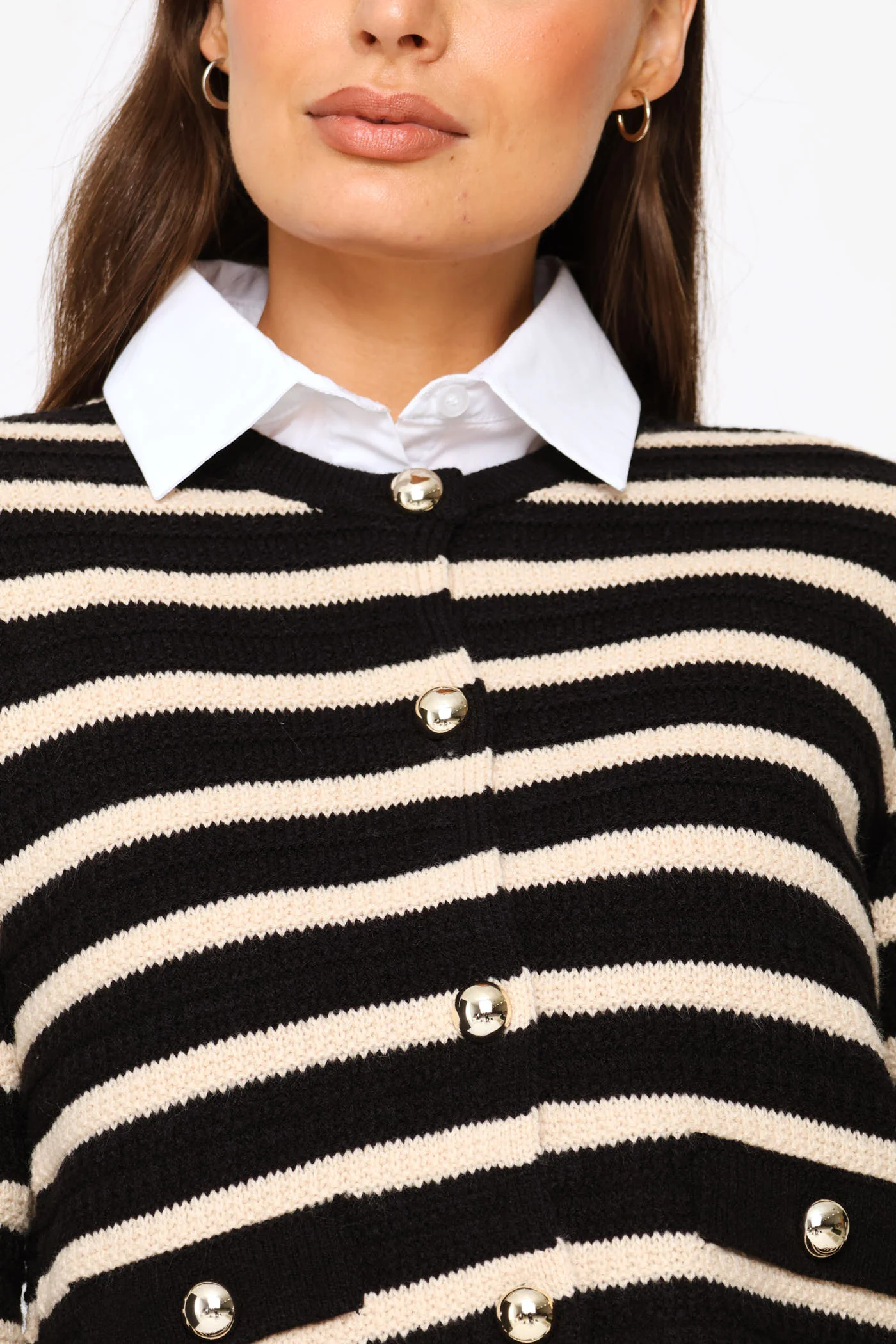 Striped Long Sleeve Textured Cardigan - Black - Image 2
