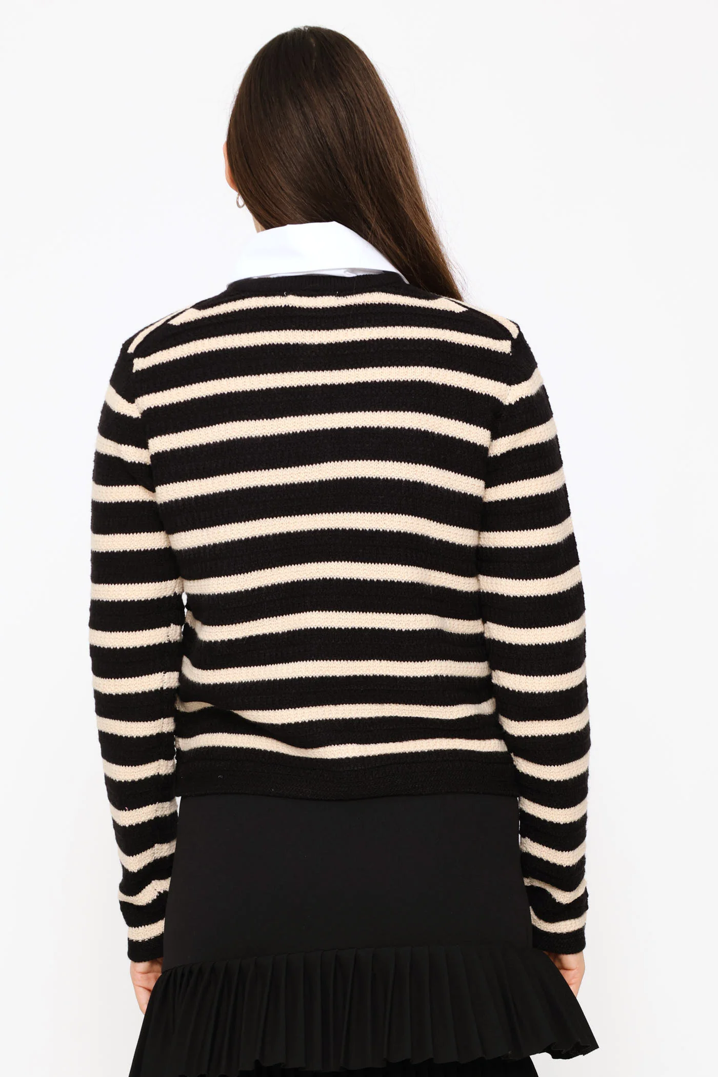 Striped Long Sleeve Textured Cardigan - Black - Image 4