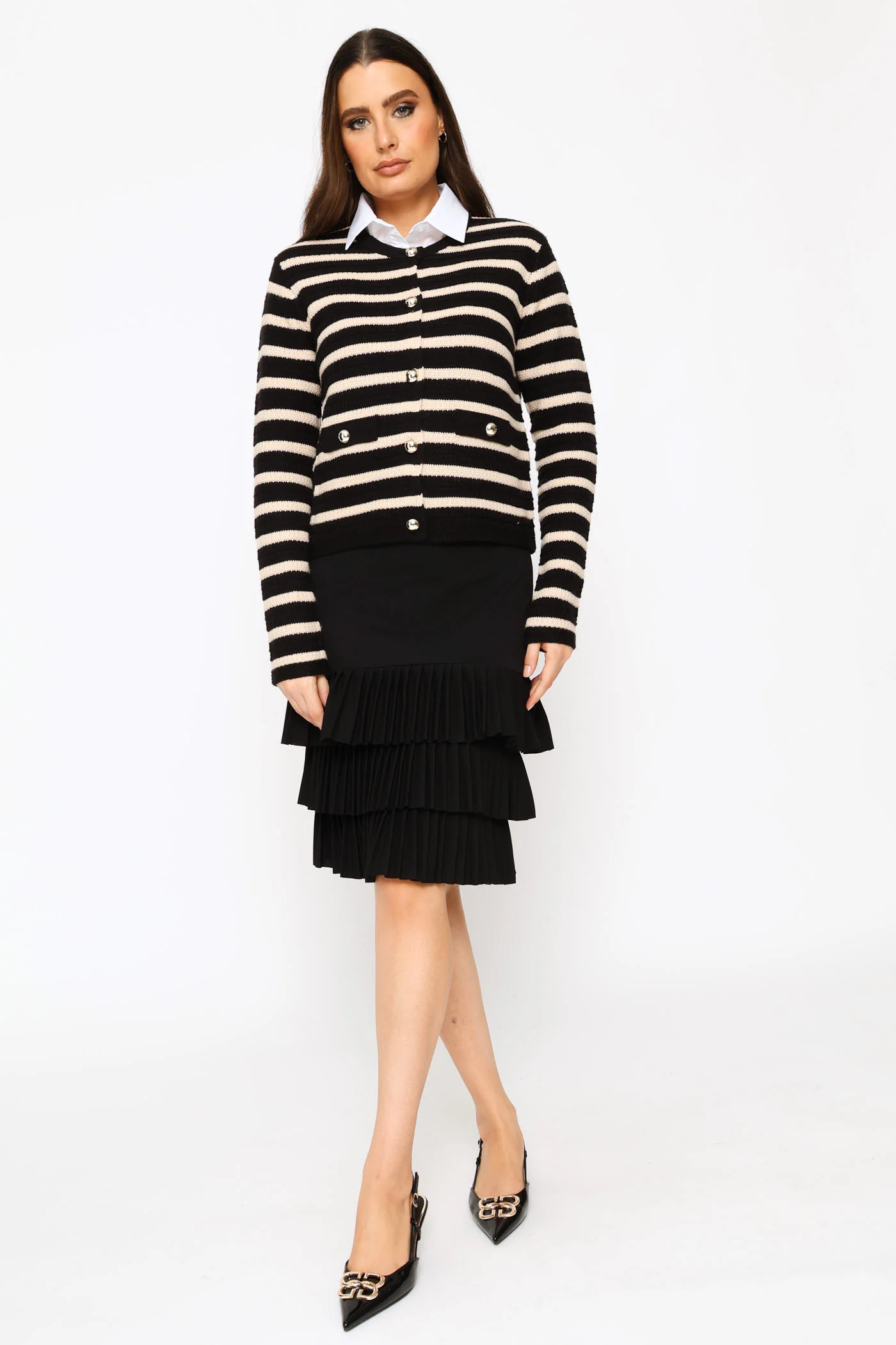 Striped Long Sleeve Textured Cardigan - Black - Image 5