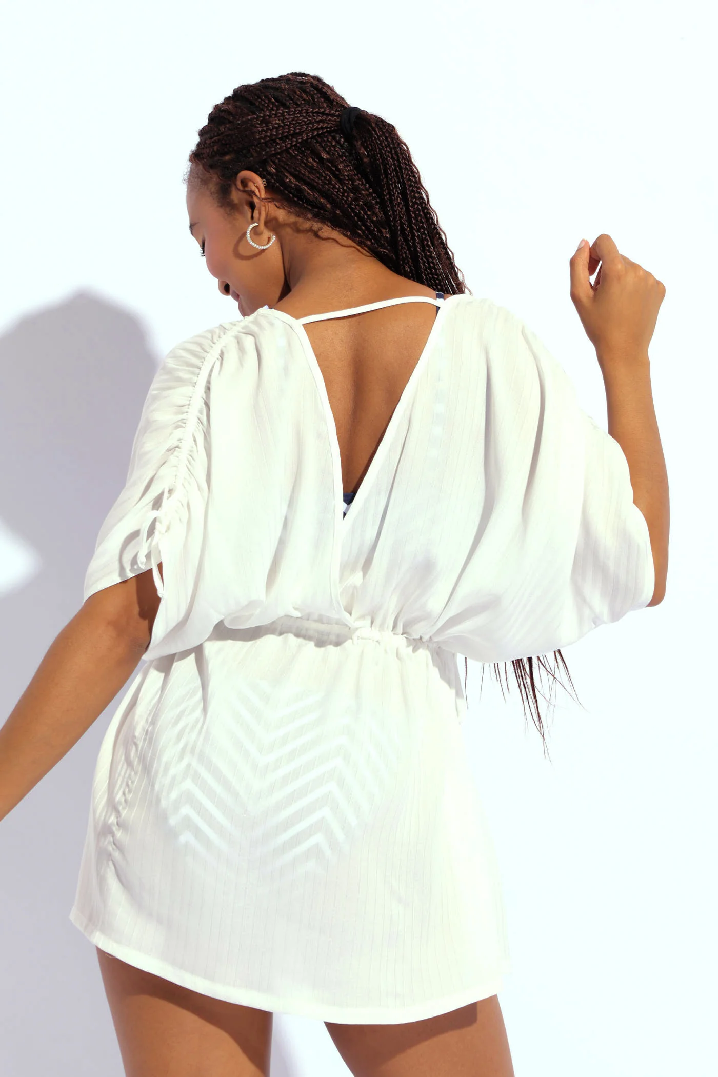 Striped Lurex Chiffon Kimono - White - Image 2