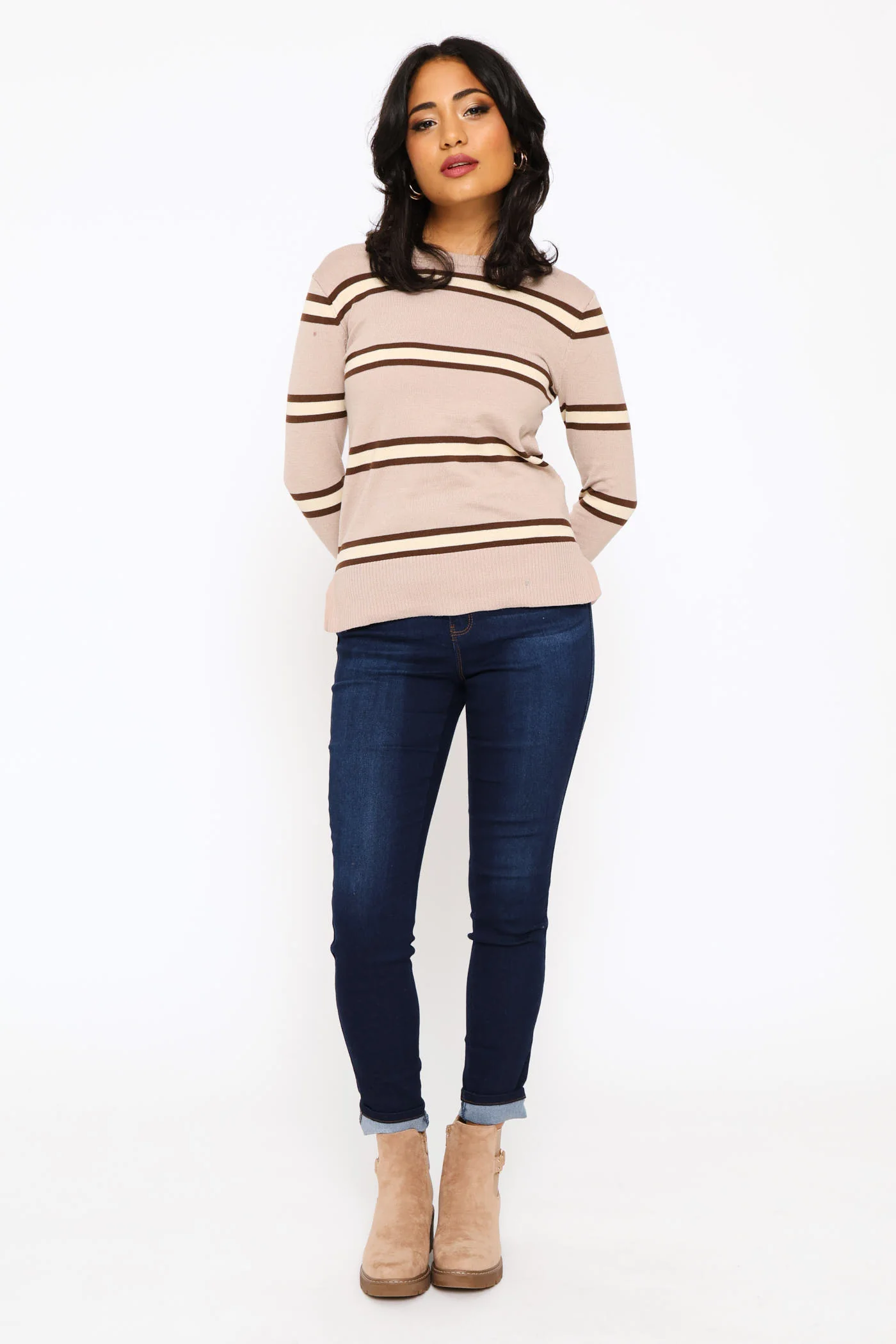 Striped Pullover - Stone/Chocolate - Image 3