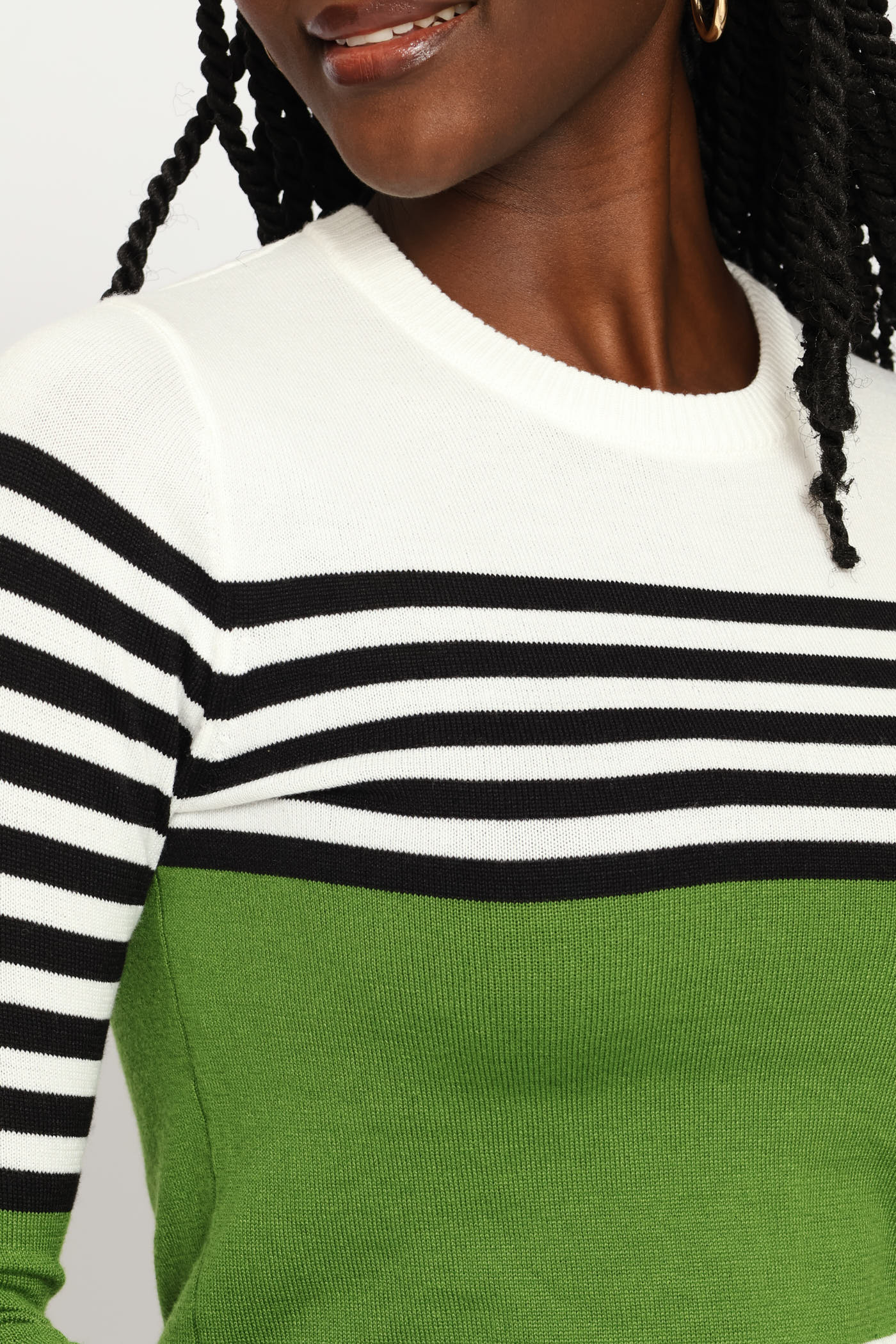 Striped Pullover - White/Black/Green - Image 2