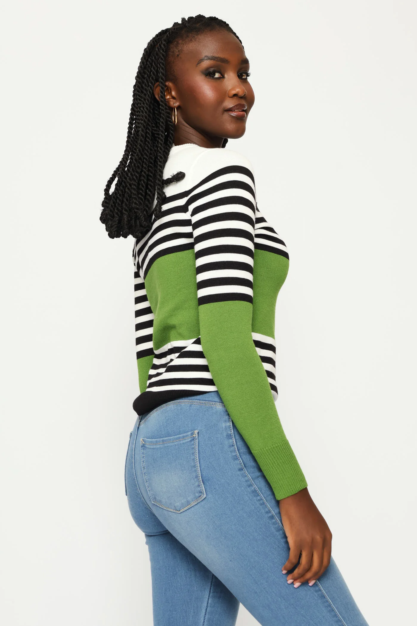 Striped Pullover - White/Black/Green - Image 3