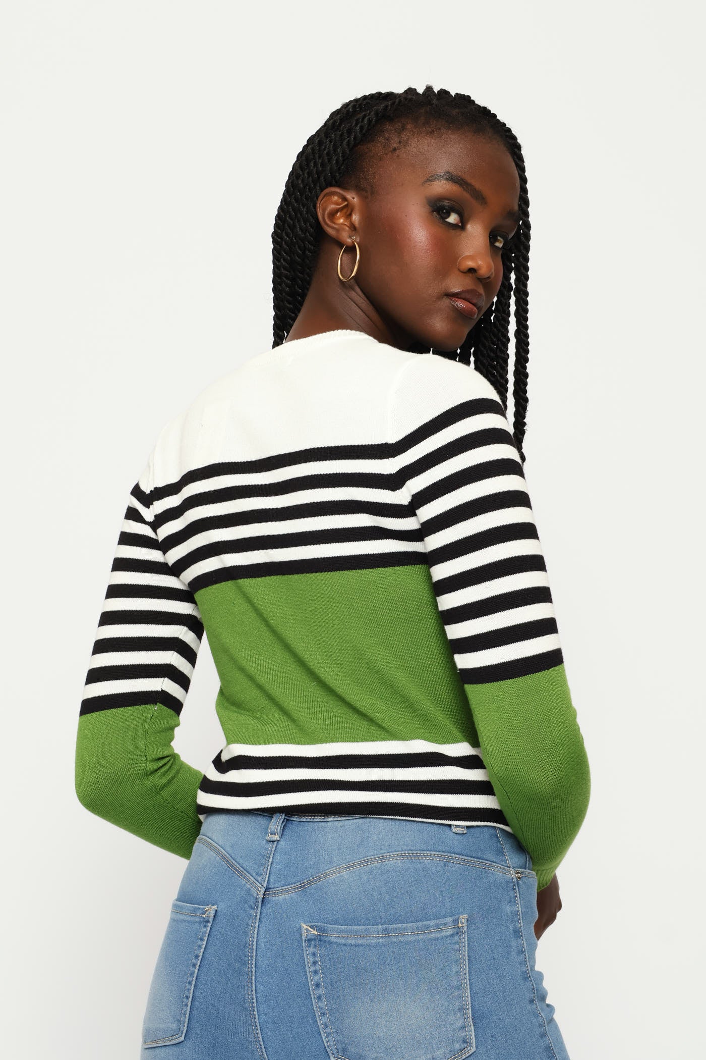 Striped Pullover - White/Black/Green - Image 4