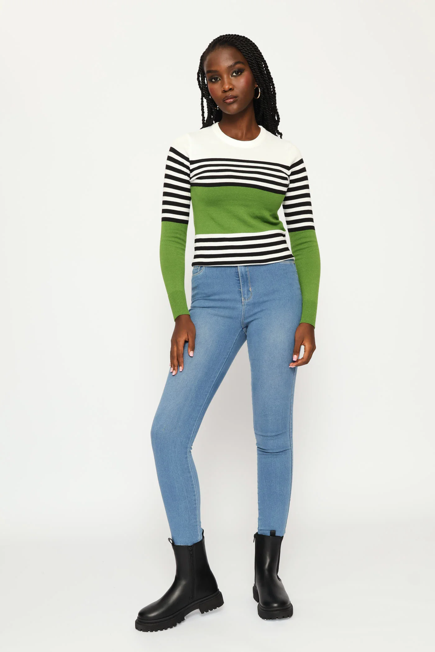 Striped Pullover - White/Black/Green - Image 5