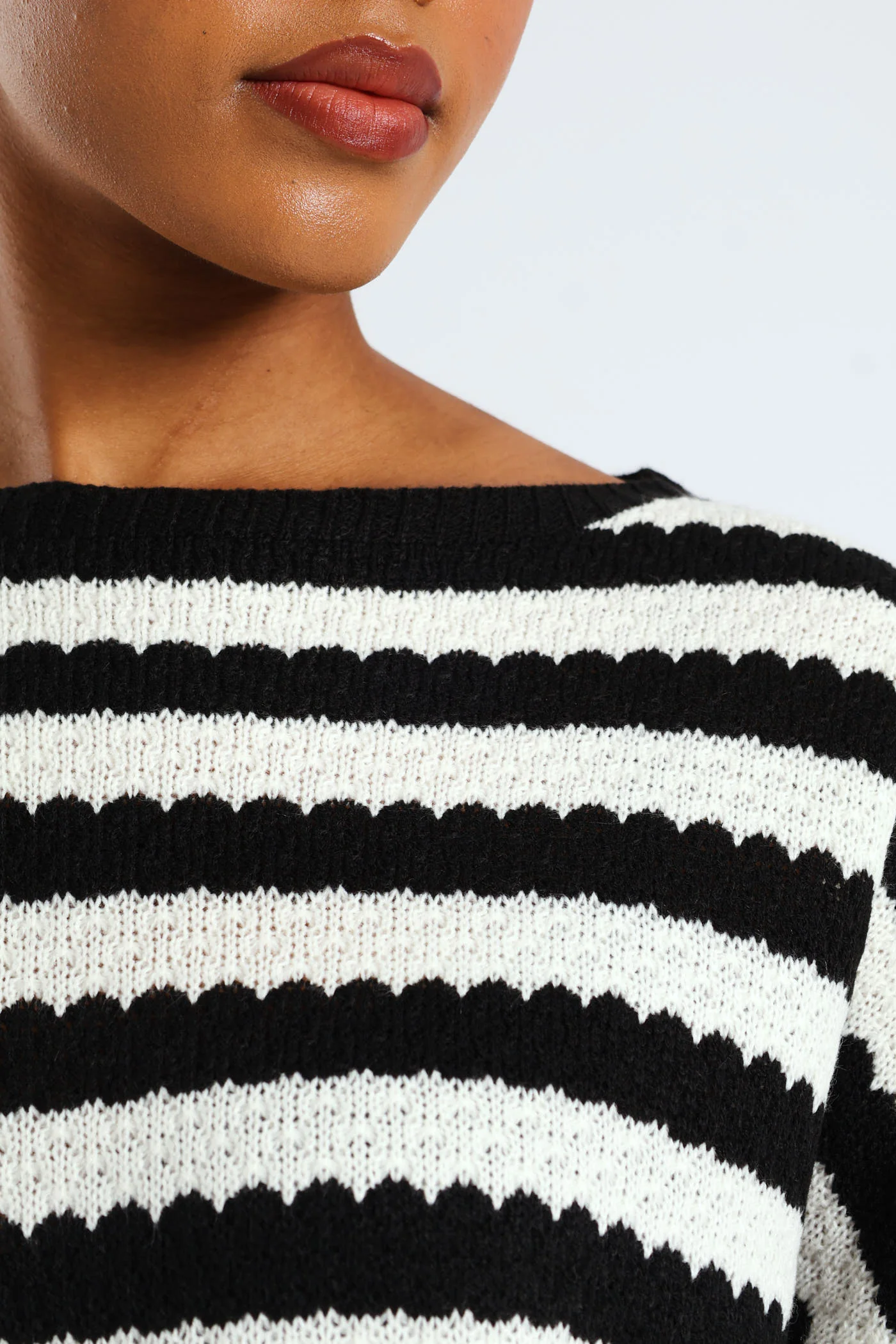 Striped Relaxed Pointelle Tee - Black/Cream - Image 5