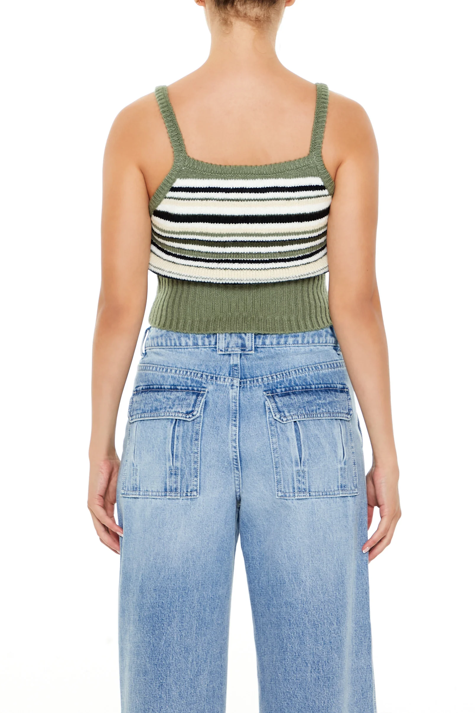 Striped Sweater-Knit Cami Top - Fatigue - Image 4