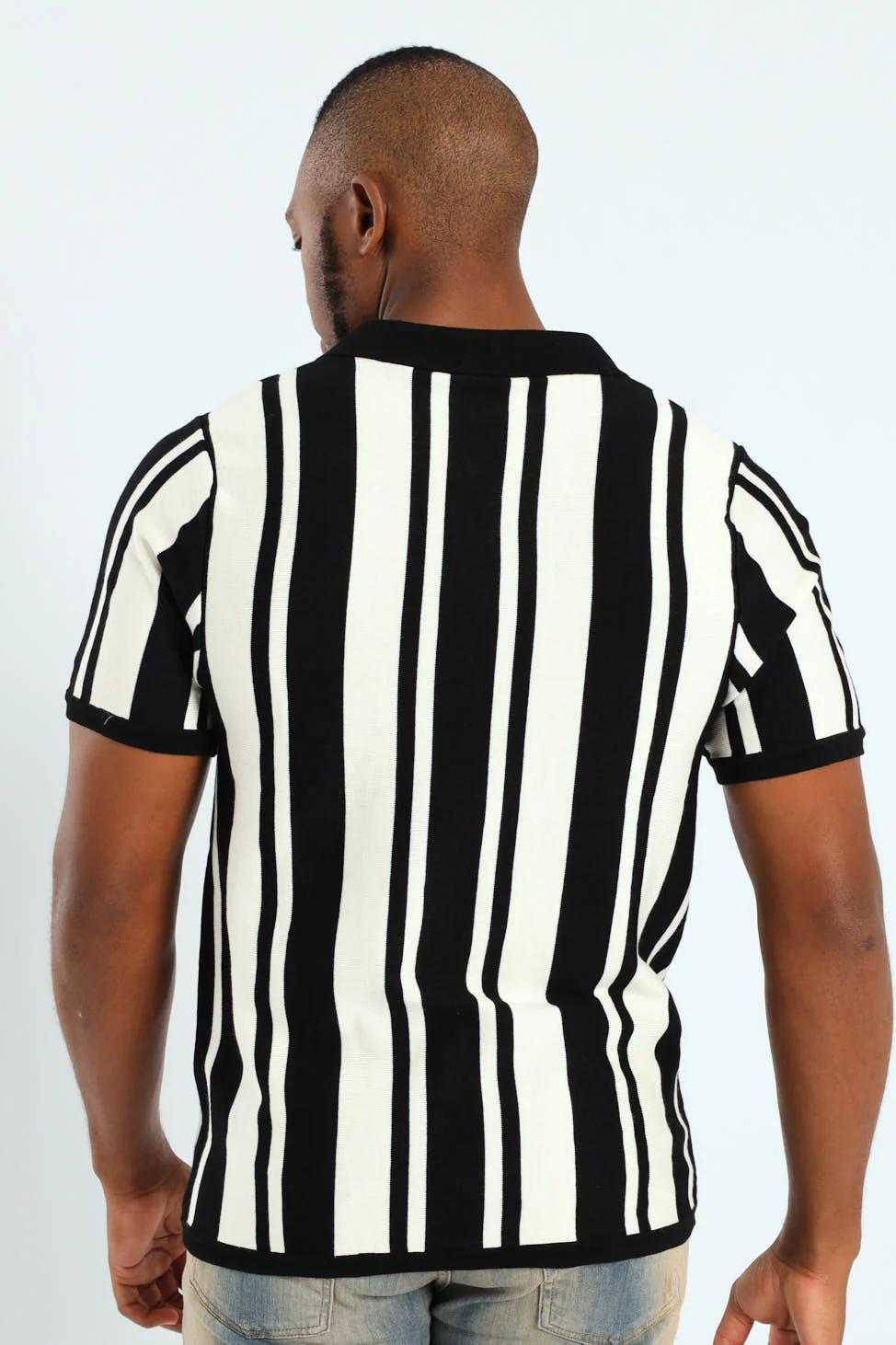Striped Textured Knit Golfer - Ecru - Image 3