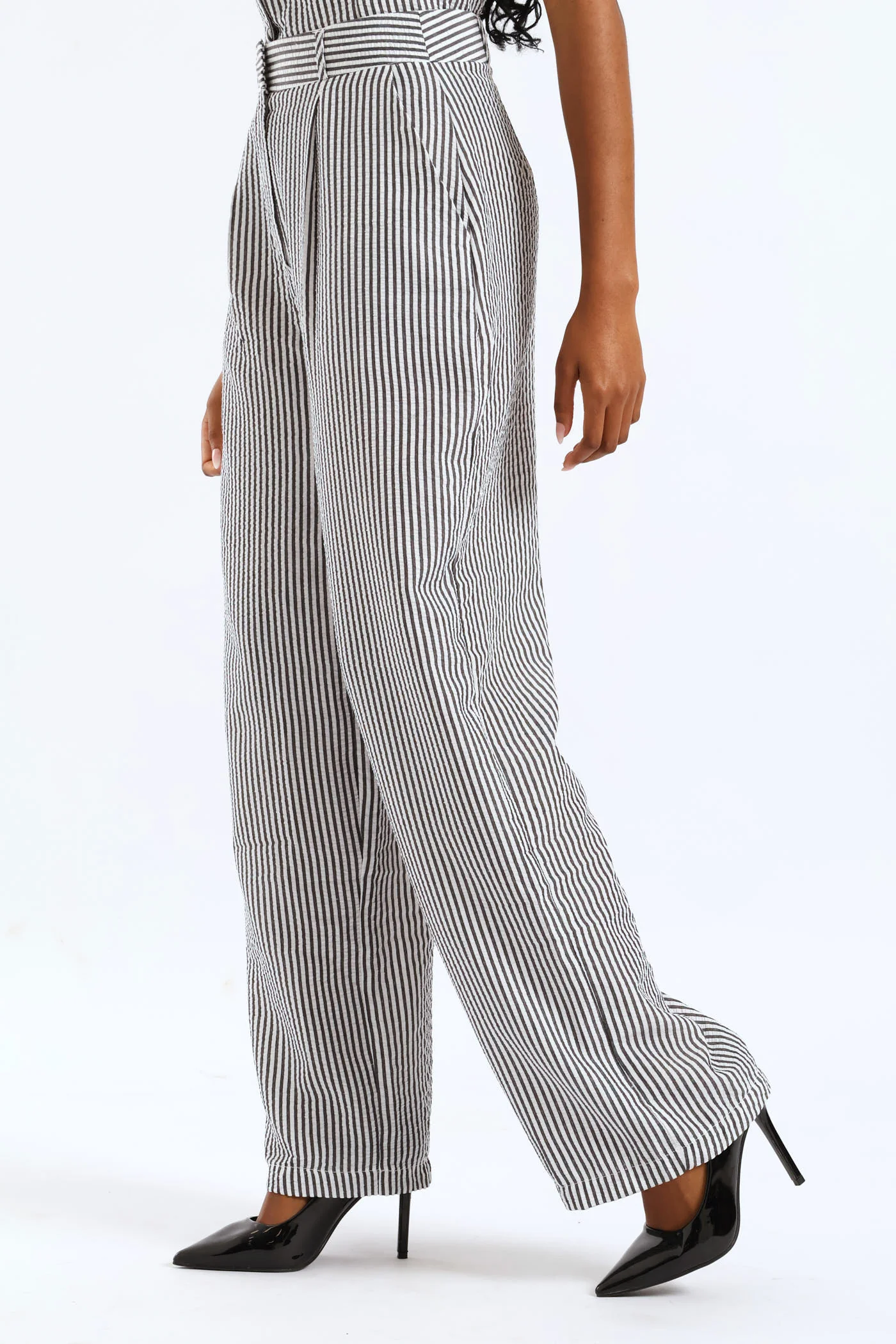 Striped Wide Leg Pant - Charcoal - Image 4