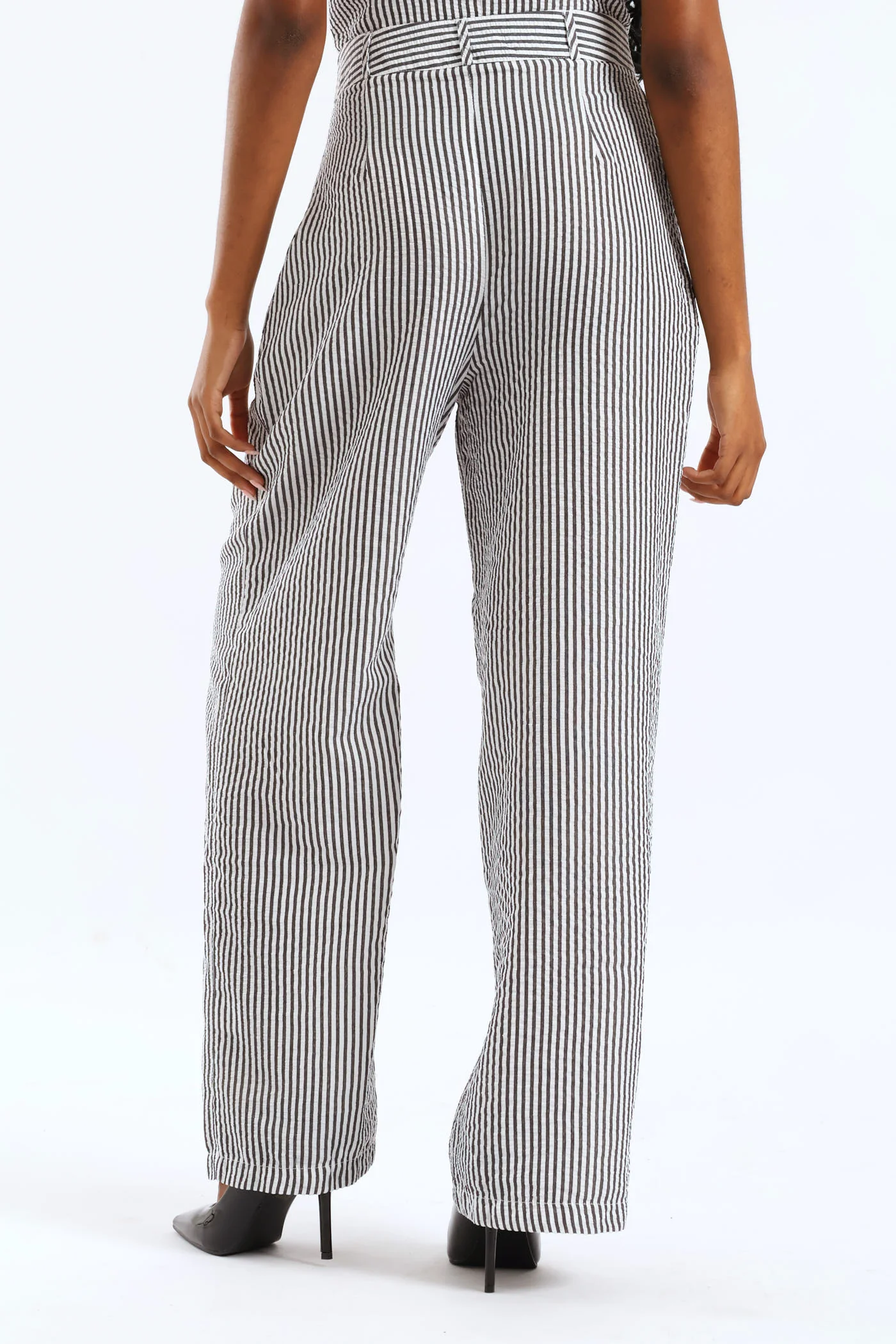 Striped Wide Leg Pant - Charcoal - Image 5
