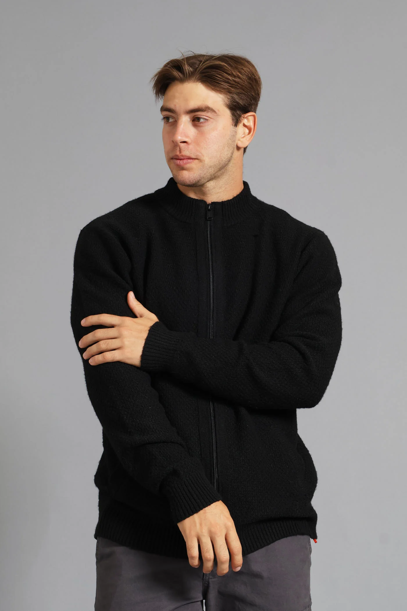 Structual Knit Zip Through Knitwear - Black - Image 5