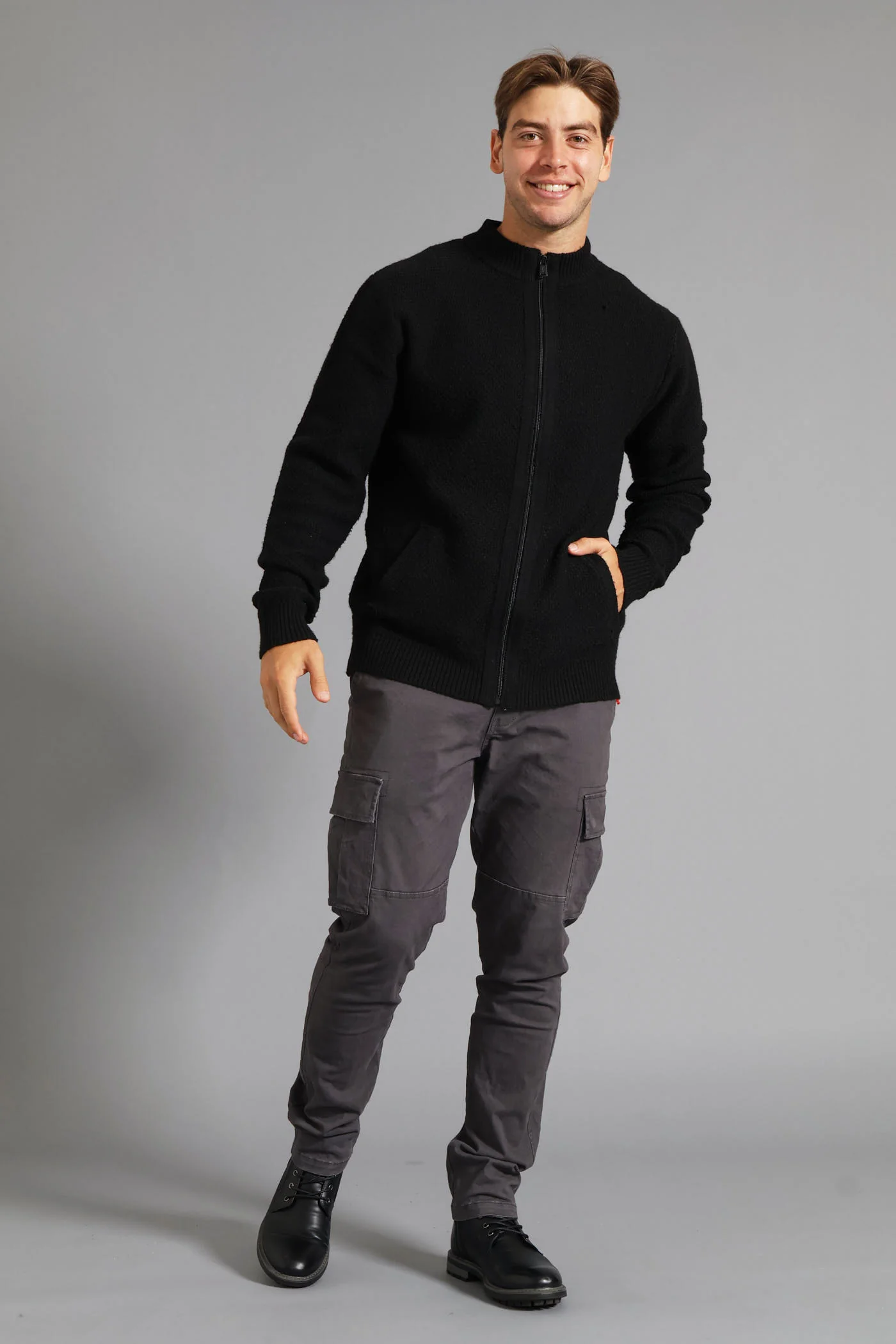Structual Knit Zip Through Knitwear - Black - Image 7