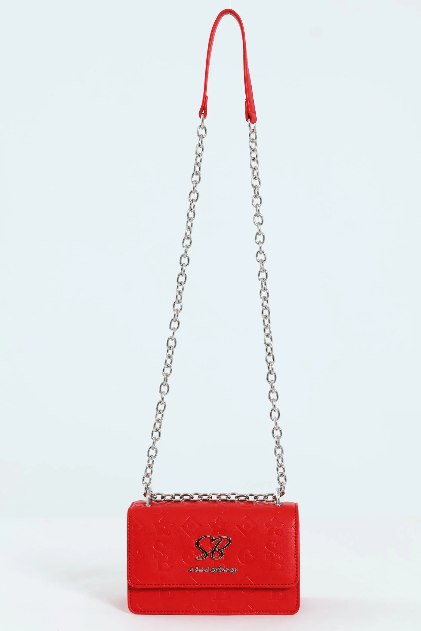 Structured Debossed Crossbody Bag - Red - Image 2