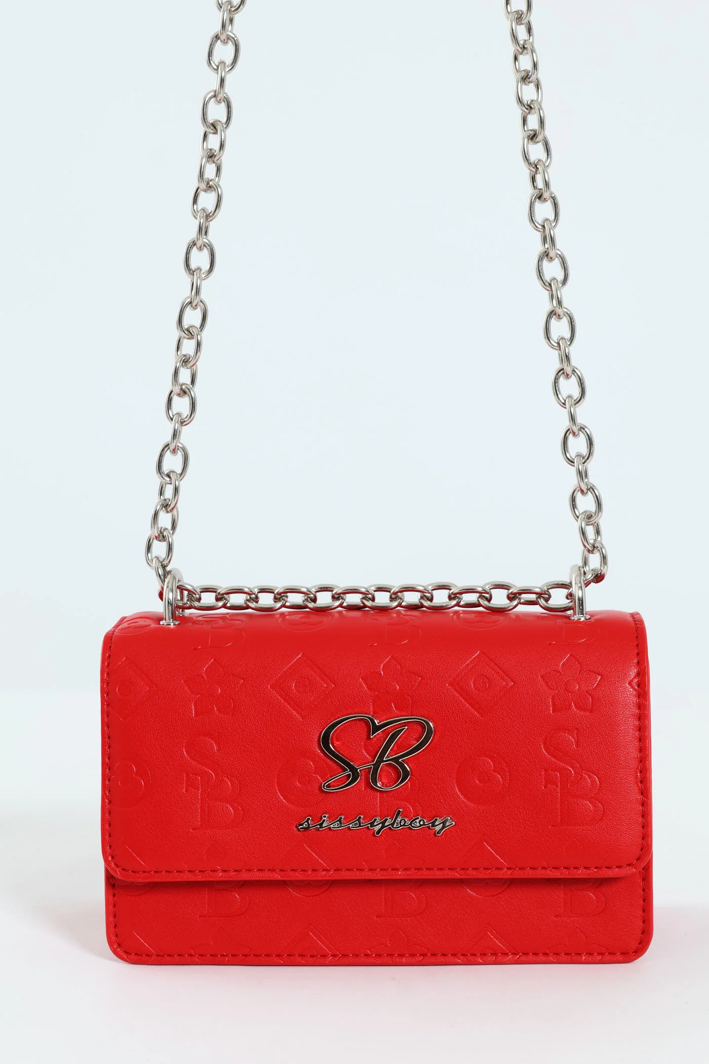 Structured Debossed Crossbody Bag - Red - Image 3