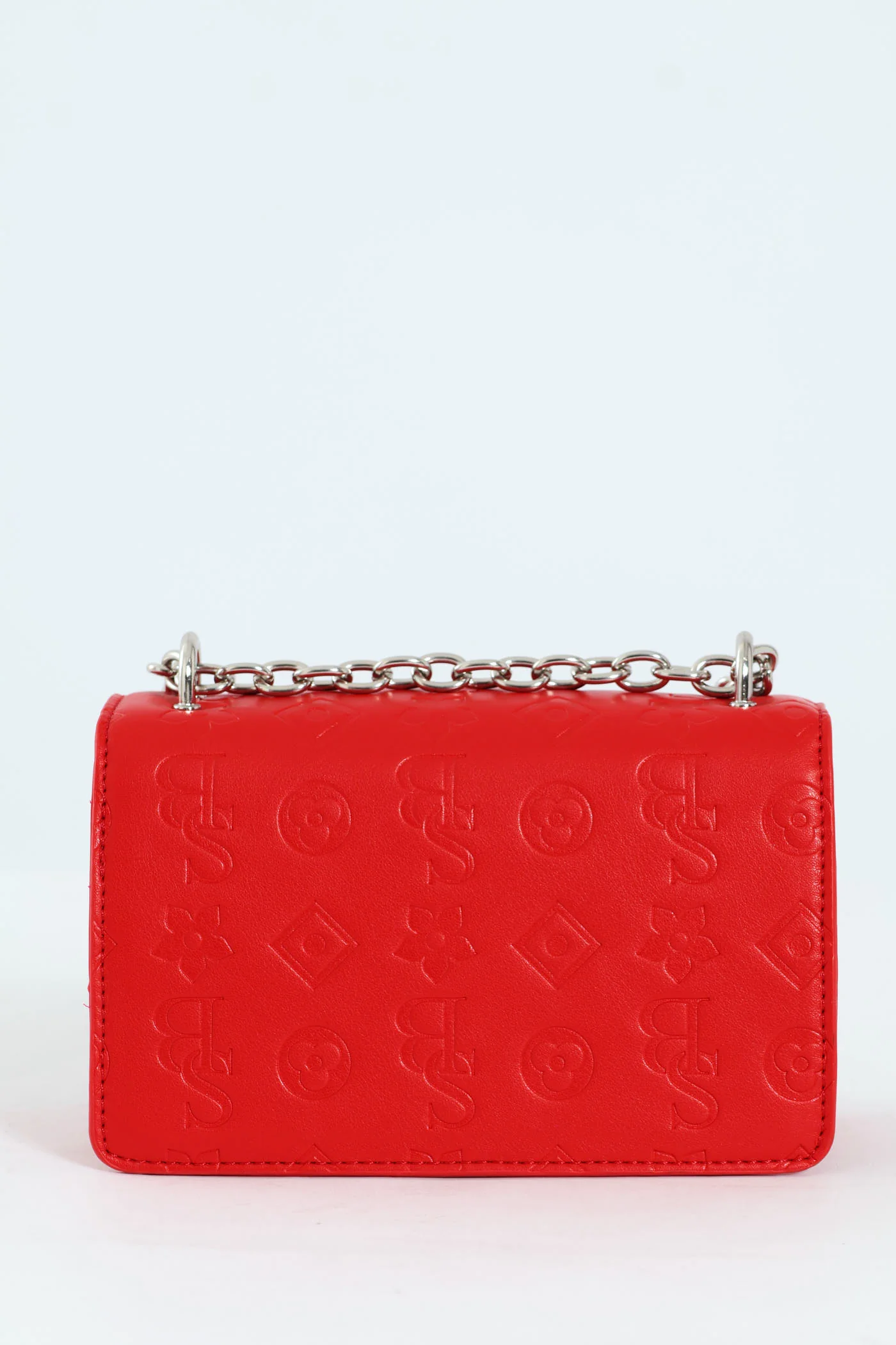Structured Debossed Crossbody Bag - Red - Image 4