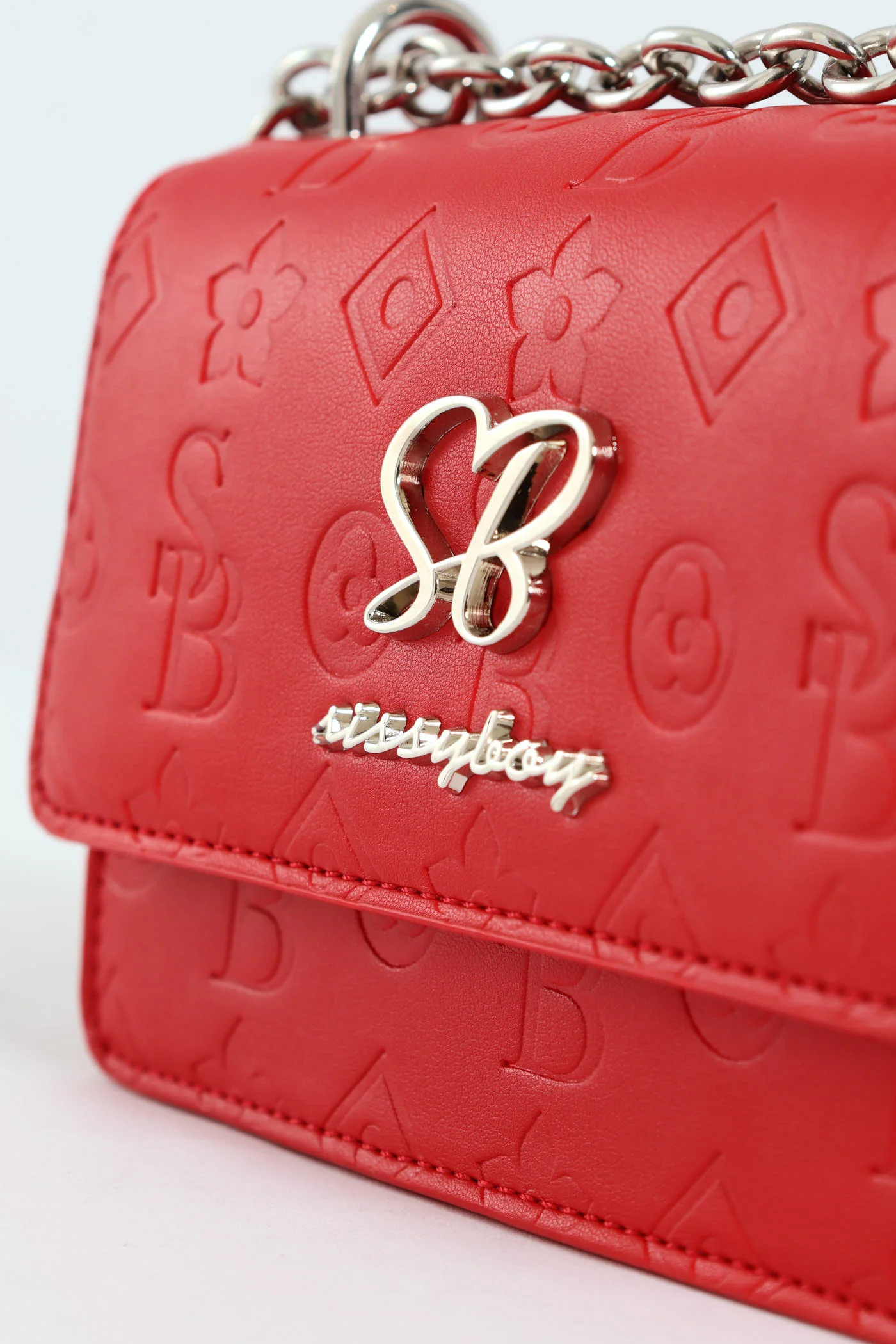 Structured Debossed Crossbody Bag - Red - Image 5