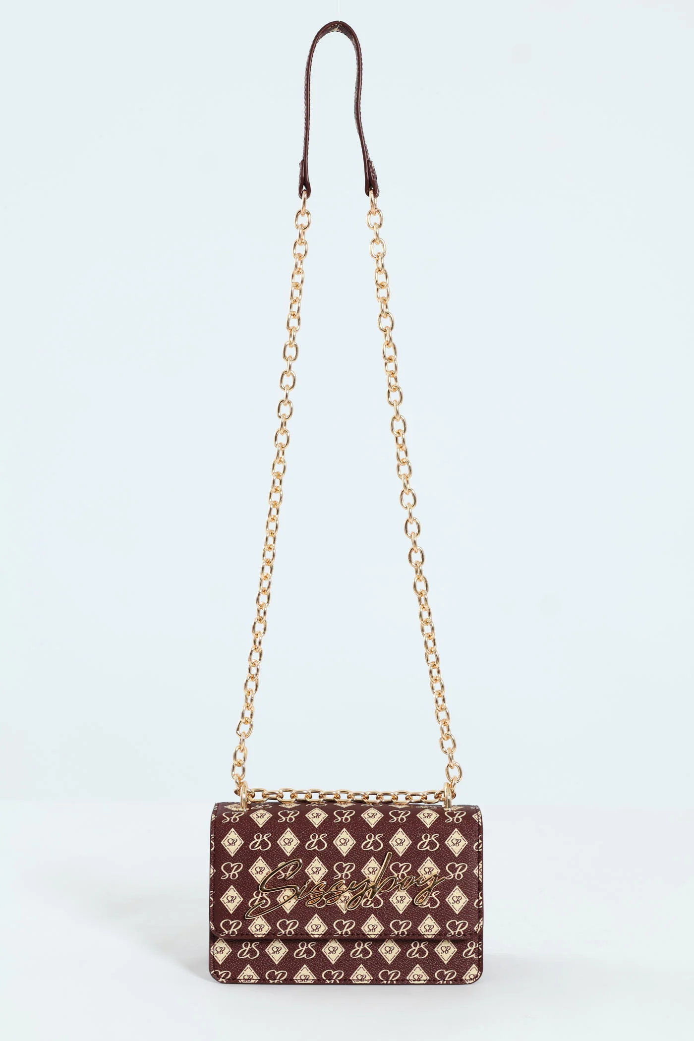 Structured Crossbody Bag With Silver Trims - Burgundy - Image 2