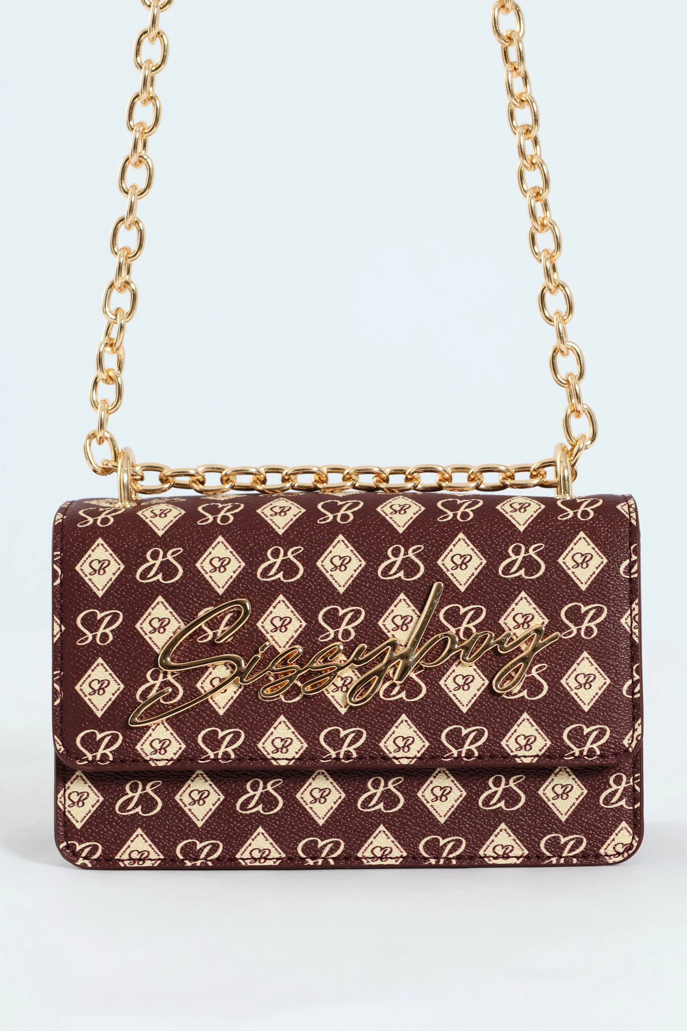 Structured Crossbody Bag With Silver Trims - Burgundy - Image 3