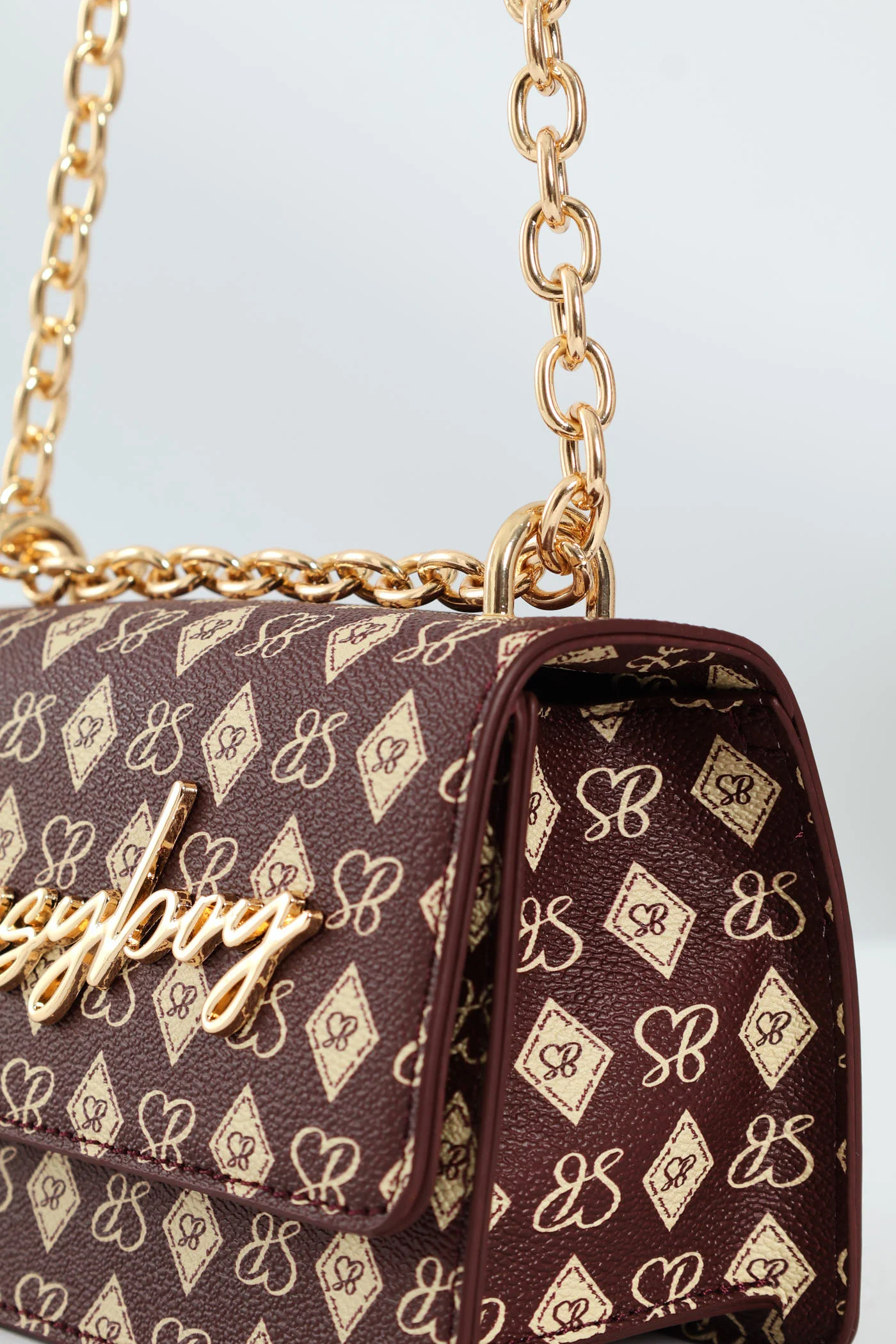 Structured Crossbody Bag With Silver Trims - Burgundy - Image 6