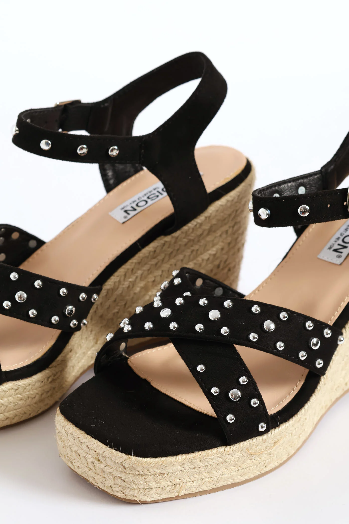 Studded Cross Strap Wedge Sandal - Black - Image 2