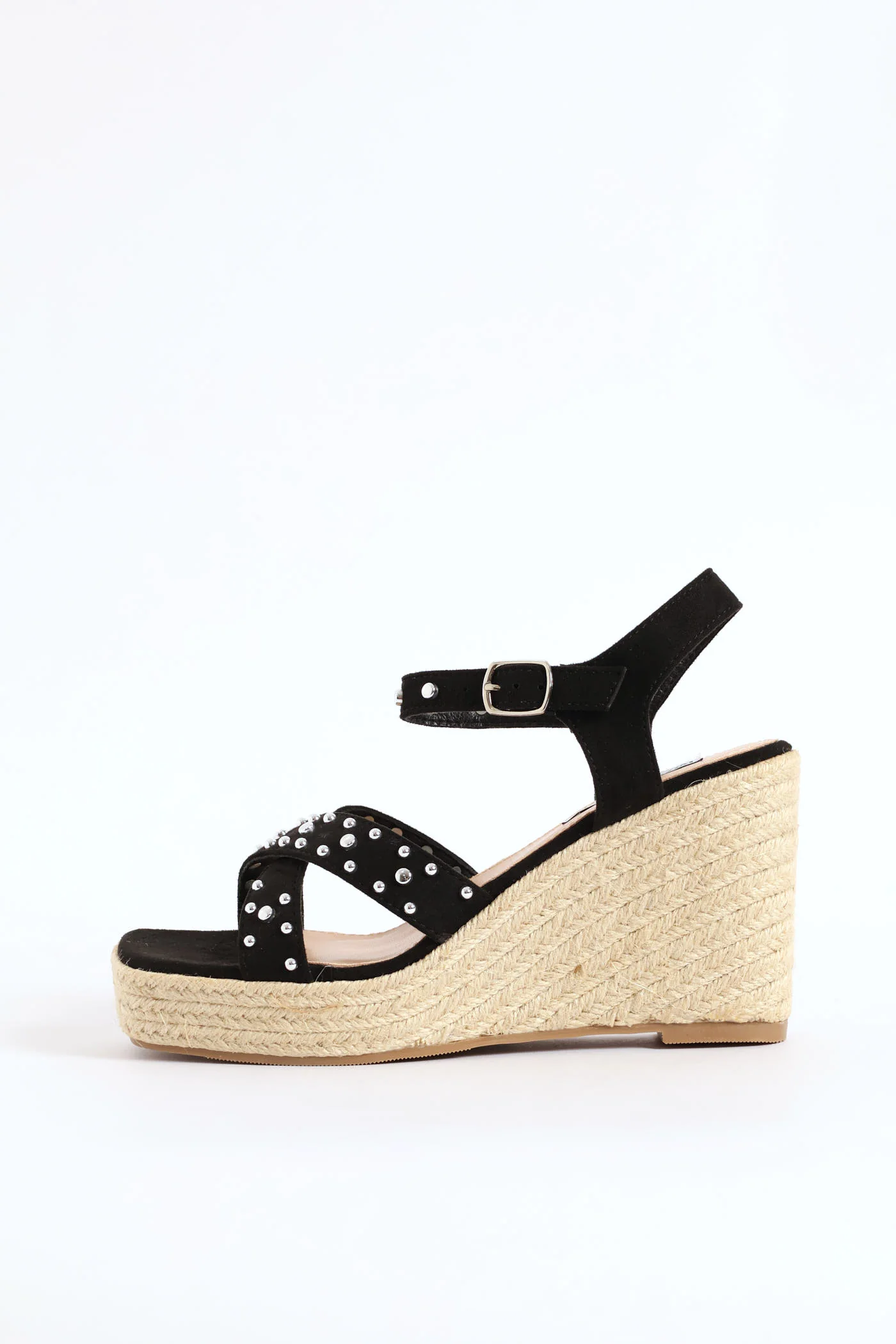 Studded Cross Strap Wedge Sandal - Black - Image 3