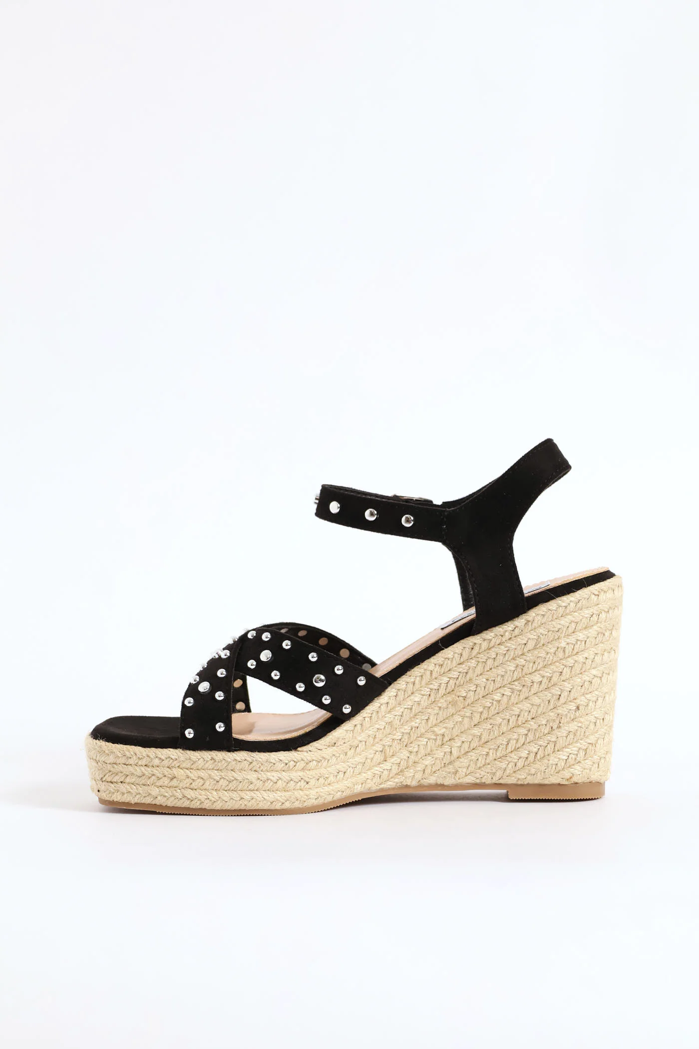 Studded Cross Strap Wedge Sandal - Black - Image 4