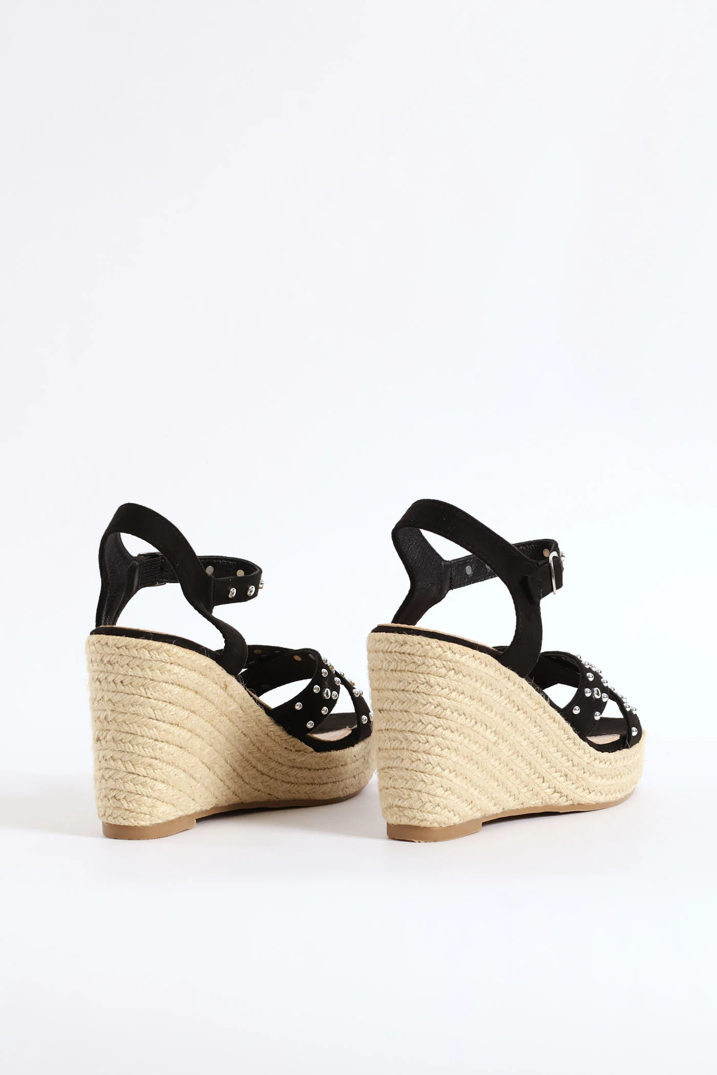 Studded Cross Strap Wedge Sandal - Black - Image 5